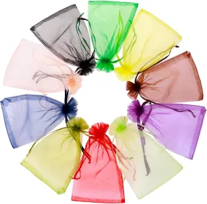 100 Pcs Organza Bags 34 Inches, Mixed Color Sheer Organza Gift Bags with Drawstring, Jewelry Favor Pouches Christmas Candy Wedding Birthday Party Bags