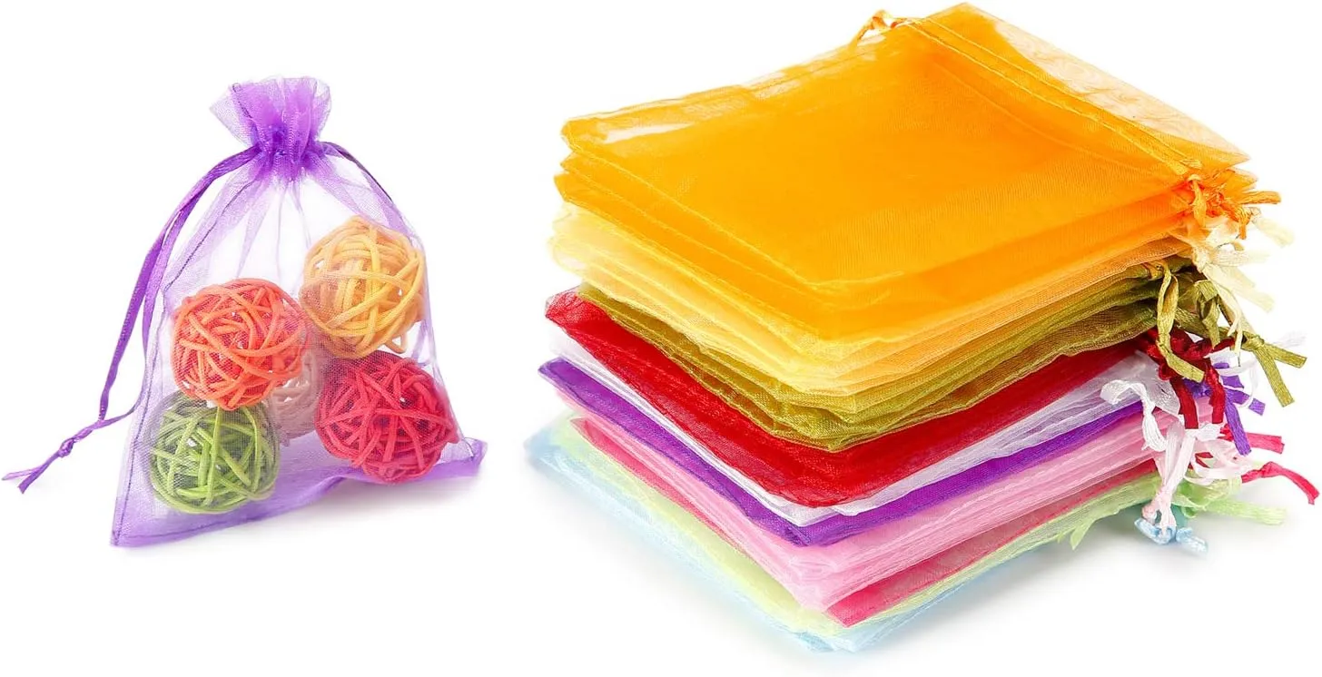 100 Pcs Organza Bags 34 Inches, Mixed Color Sheer Organza Gift Bags with Drawstring, Jewelry Favor Pouches Christmas Candy Wedding Birthday Party Bags