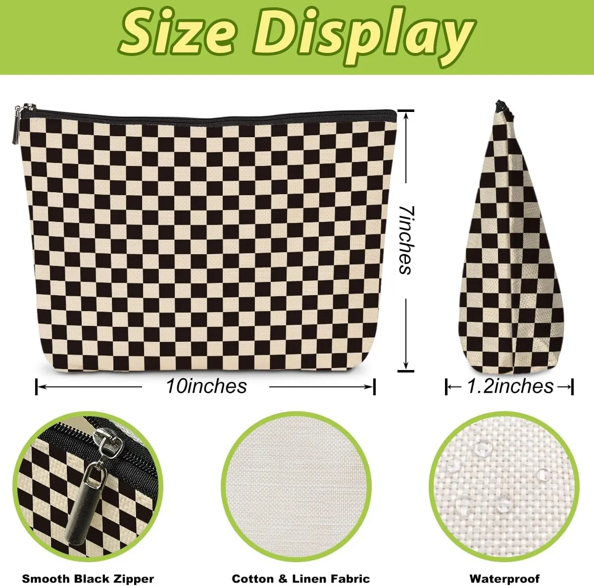 2 Pcs Checkered Makeup Bags Make up Bag Cosmetic Bags for Women Girls Sister Bestie Friendship Graduation Christmas Birthday Mothers Day Aesthetic Travel Toiletry Bag, Cute Black Plaid