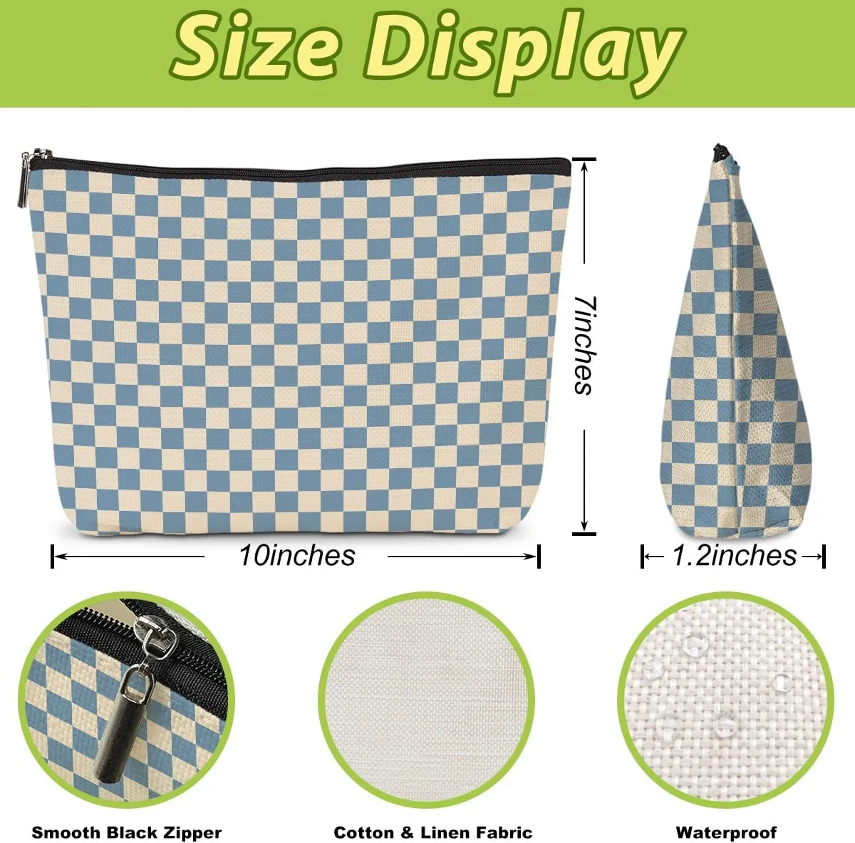 2 Pcs Checkered Makeup Bags Make up Bag Cosmetic Bags for Women Girls Sister Bestie Friendship Graduation Thank You Gifts Birthday Mothers Day Aesthetic Travel Toiletry Bag, Cute Blue Purple Plaid