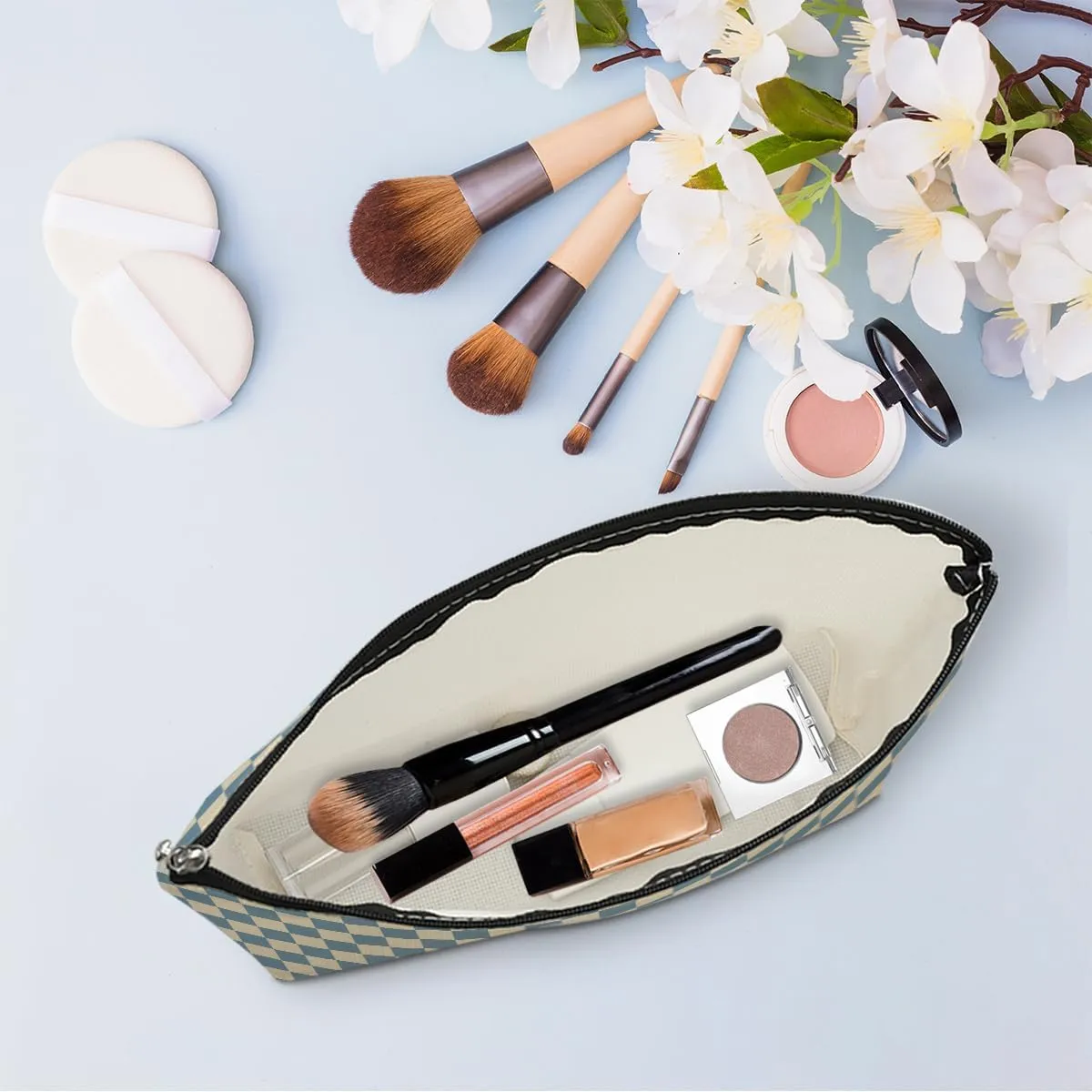 2 Pcs Checkered Makeup Bags Make up Bag Cosmetic Bags for Women Girls Sister Bestie Friendship Graduation Thank You Gifts Birthday Mothers Day Aesthetic Travel Toiletry Bag, Cute Blue Purple Plaid