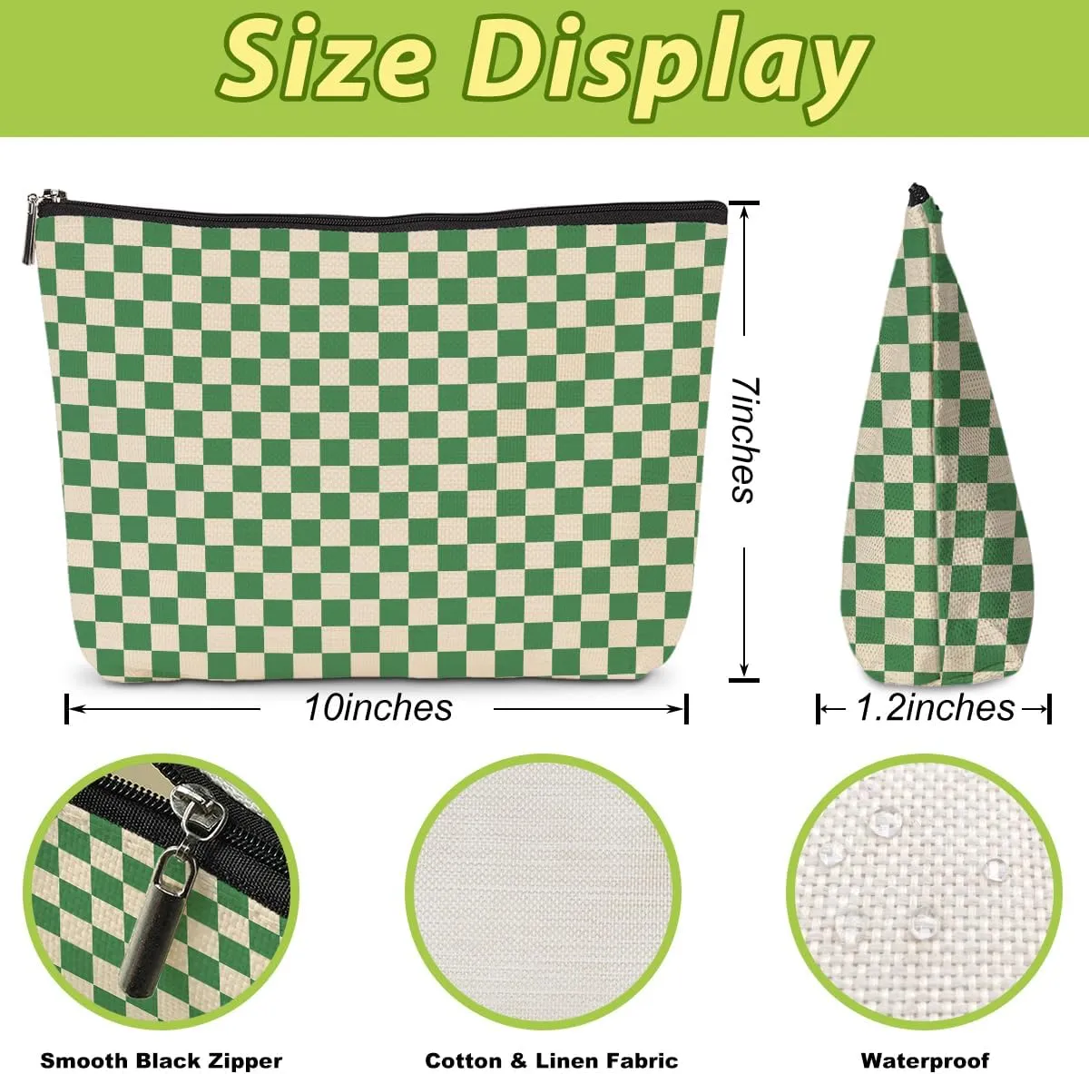 2 Pcs Checkered Makeup Bags Make up Bag Cosmetic Bags for Women Girls Sister Bridesmaid Friendship Graduation Thank You Gifts End Of The Year Aesthetic Travel Toiletry Bag, Cute Green Pink Plaid