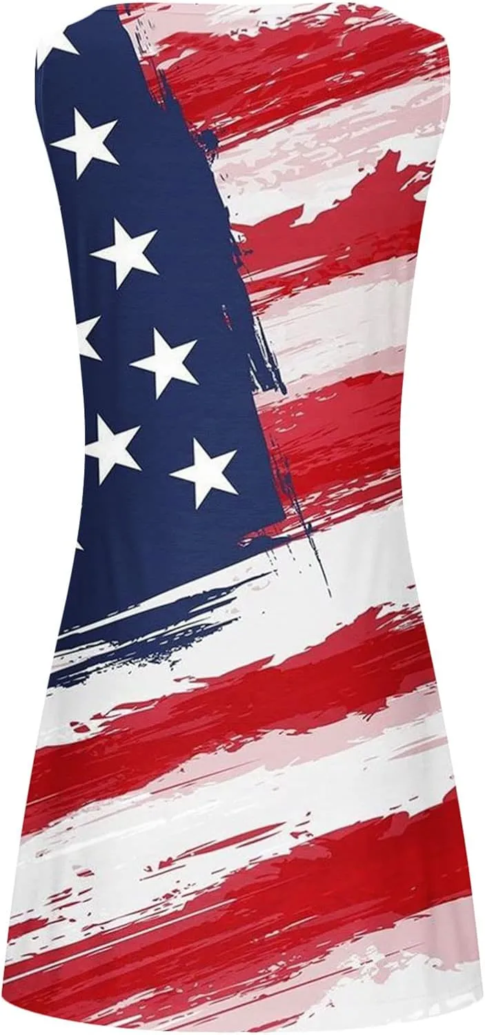 2024 Women Summer Fashion Short Mini Dress Fourth of July Sleeveless Tank Tshirt Dress Casual Loose Beach Sundress