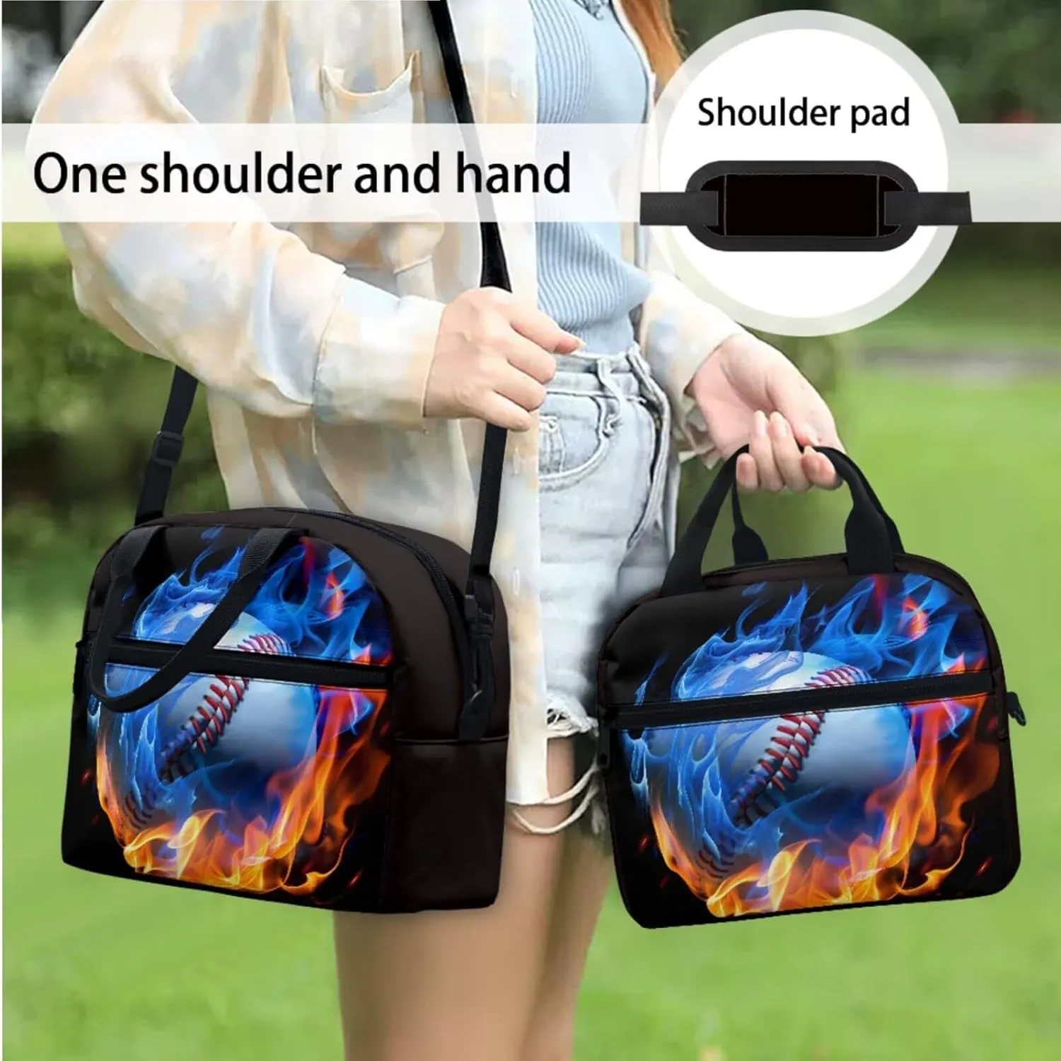 3 in 1 Kids Backpack Bookbag Set for Boys Softball Fire Backpack with Lunch Box Bag and Pencil Bag for Teen Boys Large Capacity Backpack Set with Front Pocket
