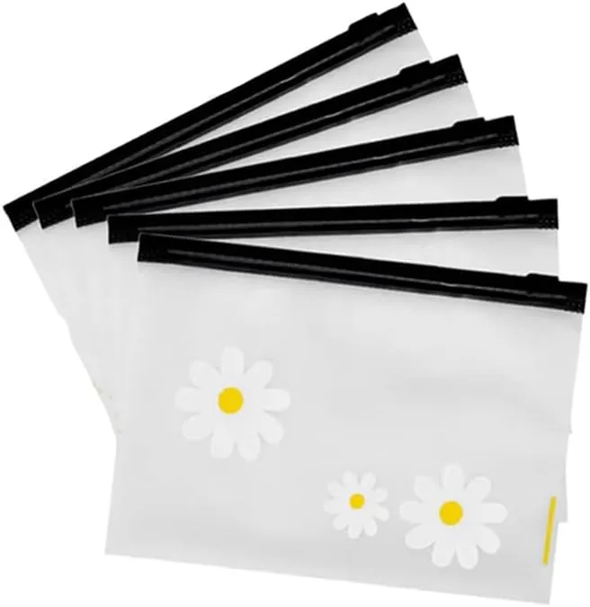 5PCS Daisy Storage Bags Translucent Zipper Bags Clear Zipper Pouches Mini Travel Toiletry Bag Zipper Pocket Pouch Plastic Cosmetic Bags for Women