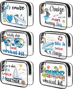 6Pcs Cruise Clear Makeup Bag PVC Cruise Ship Cosmetic Bags Transparent Plastic Pouch with Zipper Waterproof Travel Toiletry Bags Nurse Teacher Dance Gift Survival Kit for Summer Beach Travel