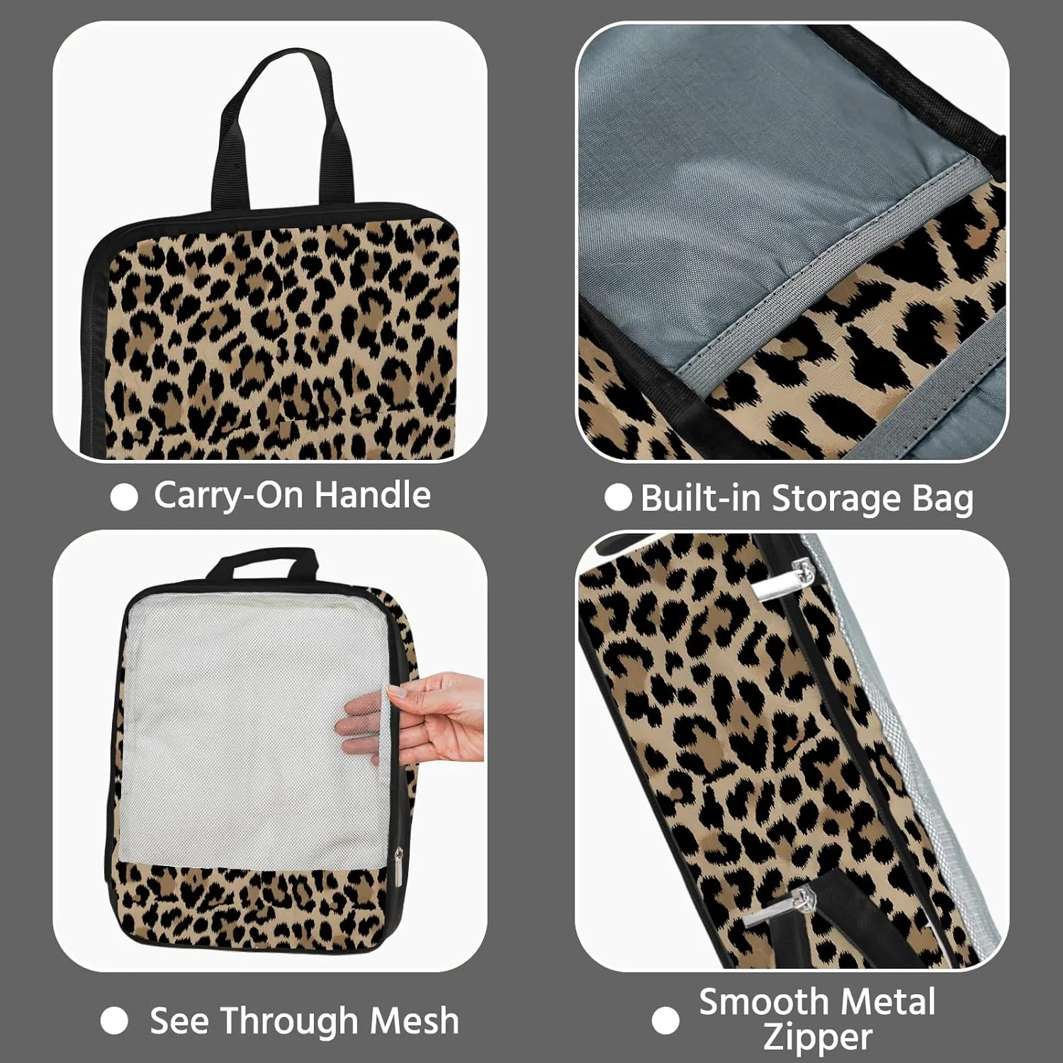 7 Pcs Compression Packing Cubes for Travel, Waterproof Suitcase Luggage Backpack Organizer with Toiletry Bag Travel Essentials for Women/Men-Leopard