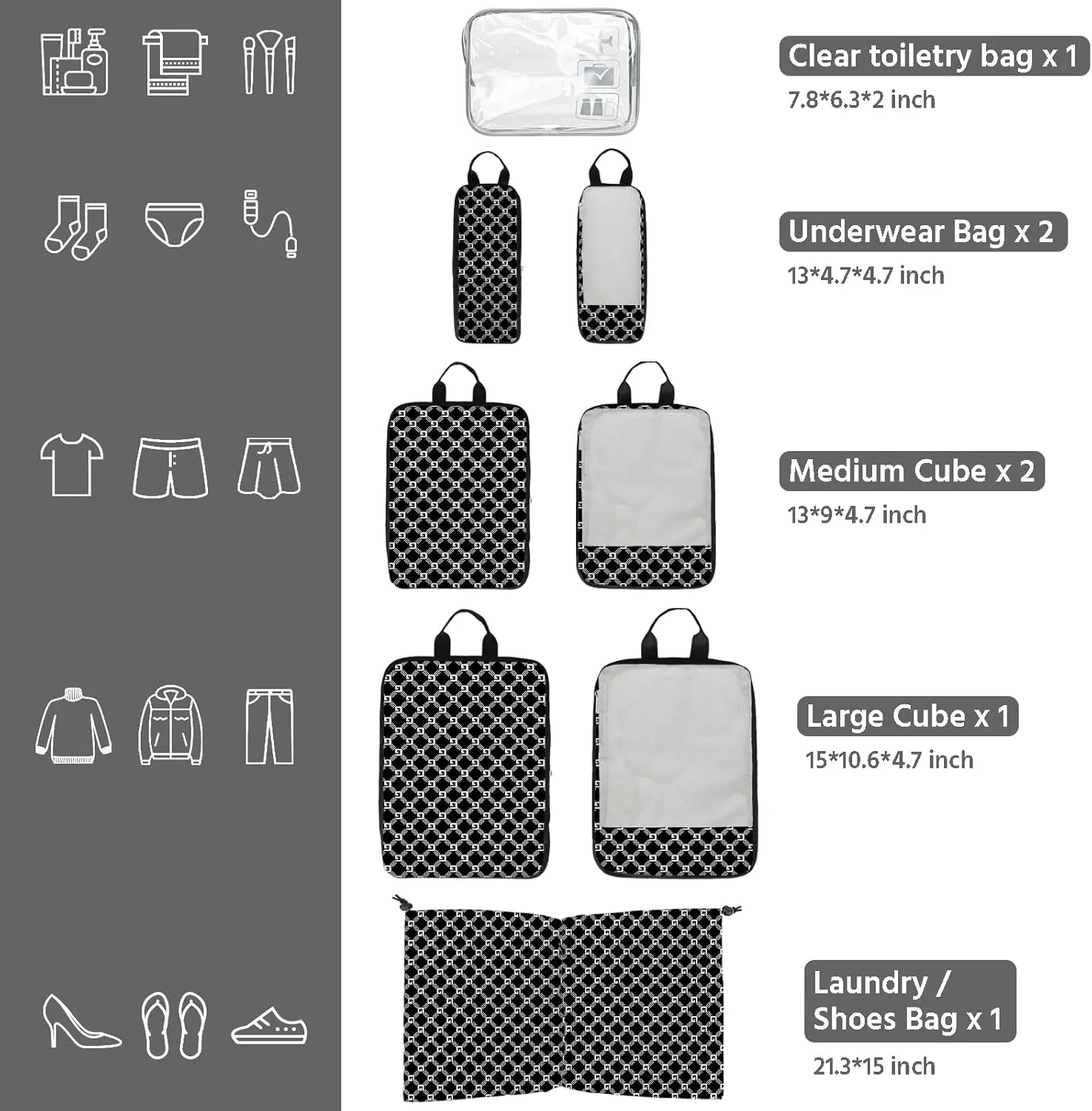 7 Pcs Compression Packing Cubes for Travel, Waterproof Suitcase Luggage Backpack Organizer with Toiletry Bag Travel Essentials for Women/Men-Plaid