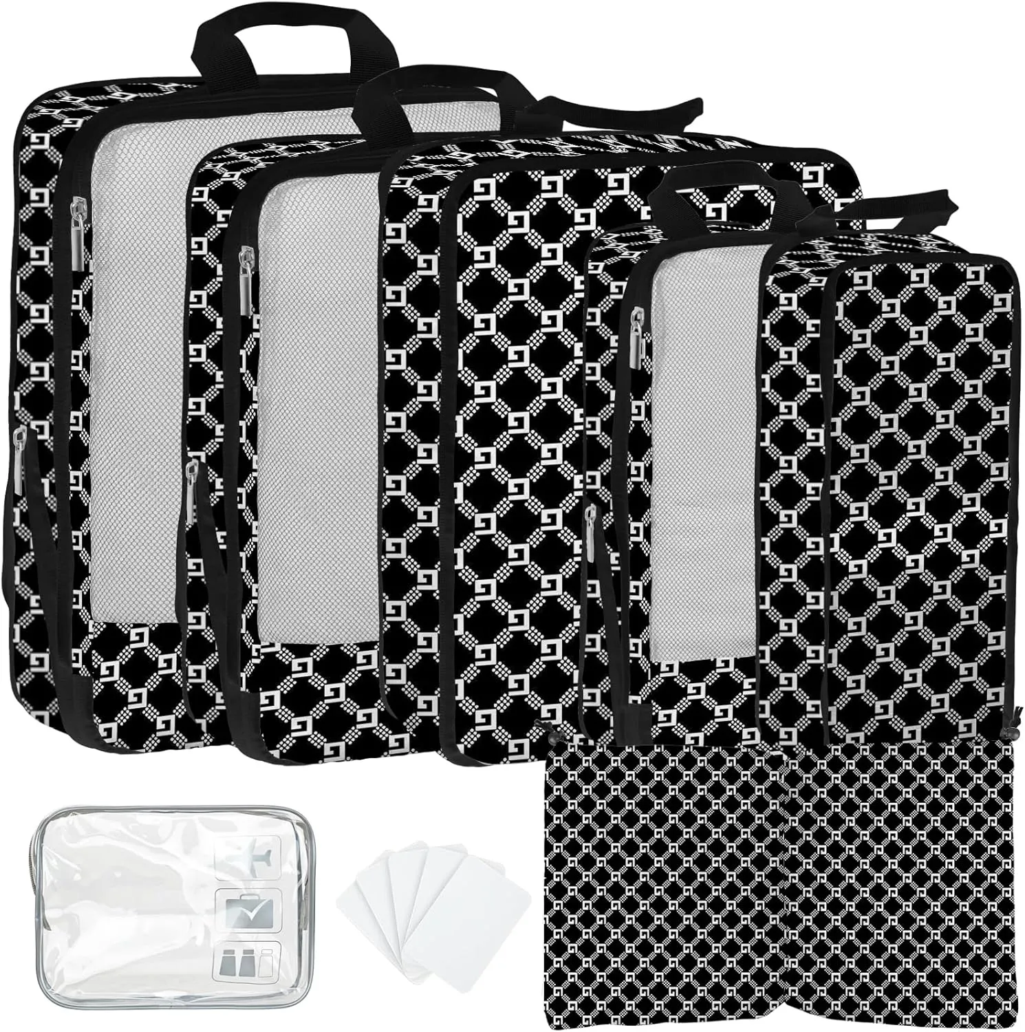 7 Pcs Compression Packing Cubes for Travel, Waterproof Suitcase Luggage Backpack Organizer with Toiletry Bag Travel Essentials for Women/Men-Plaid