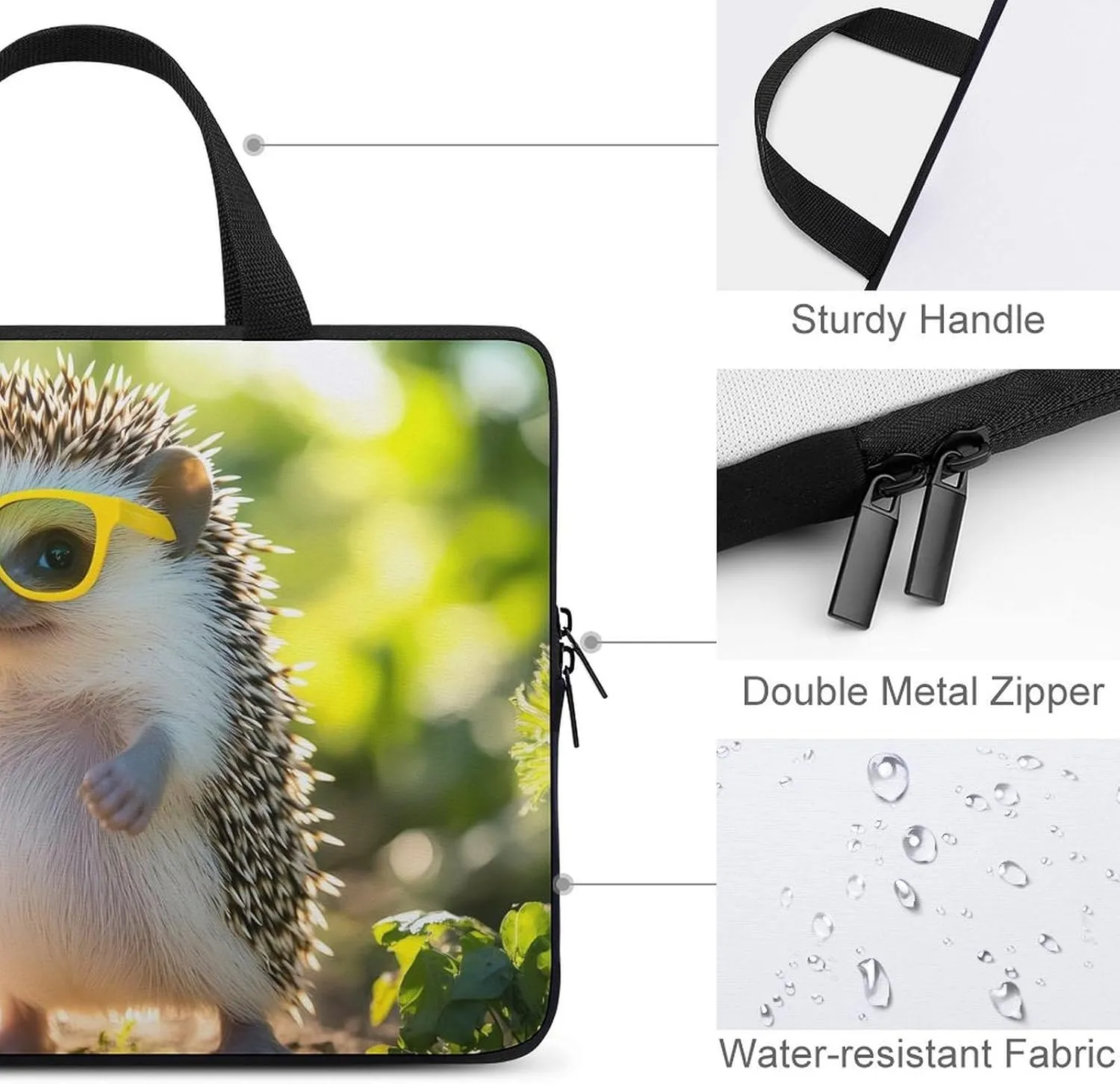 A Cool Hedgehog Wearing Glasses Laptop Sleeve Bag Computer Carrying Case Laptops Protective Cover for Travel Business