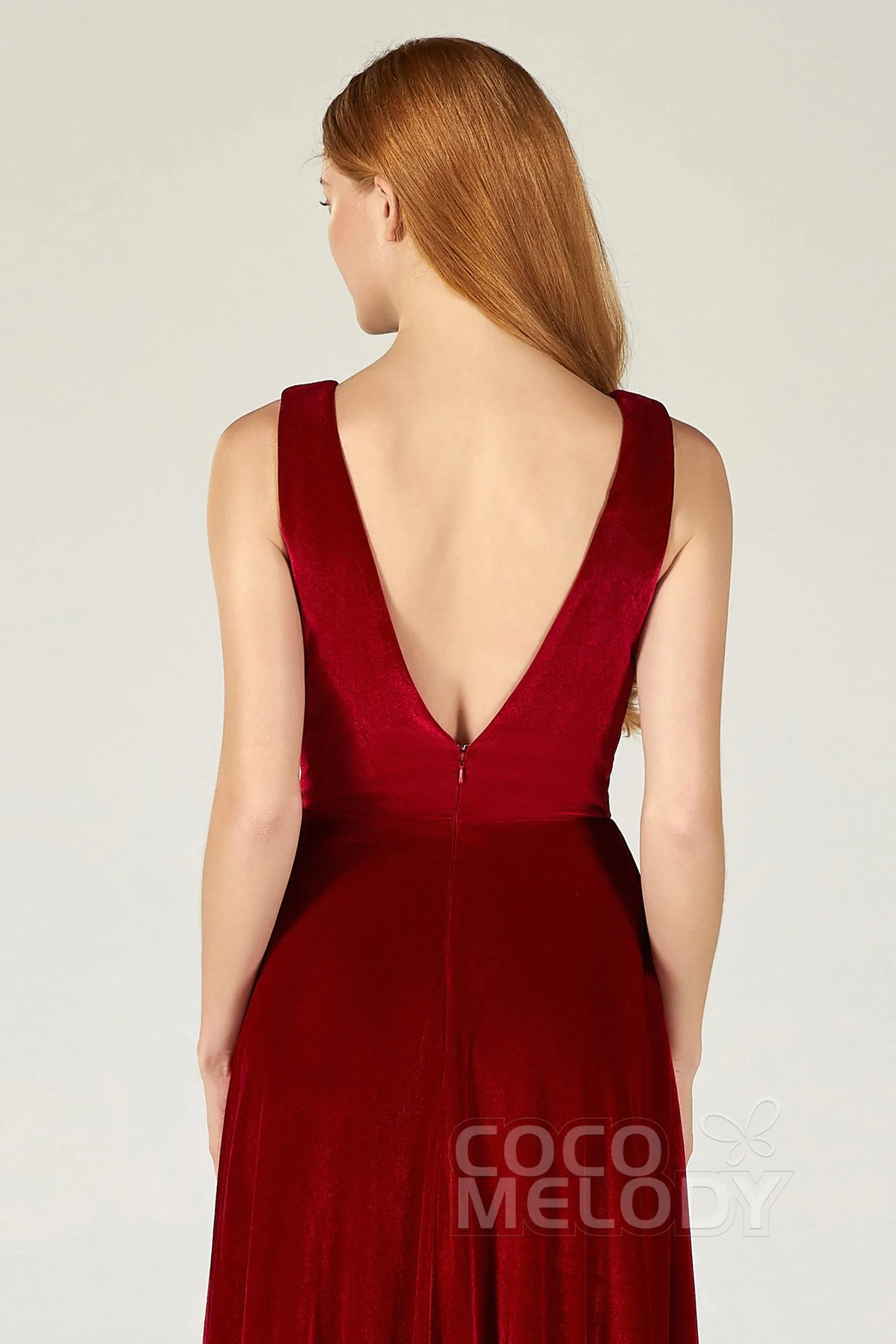 A-Line Floor Length Velvet Bridesmaid Dress CB0364
