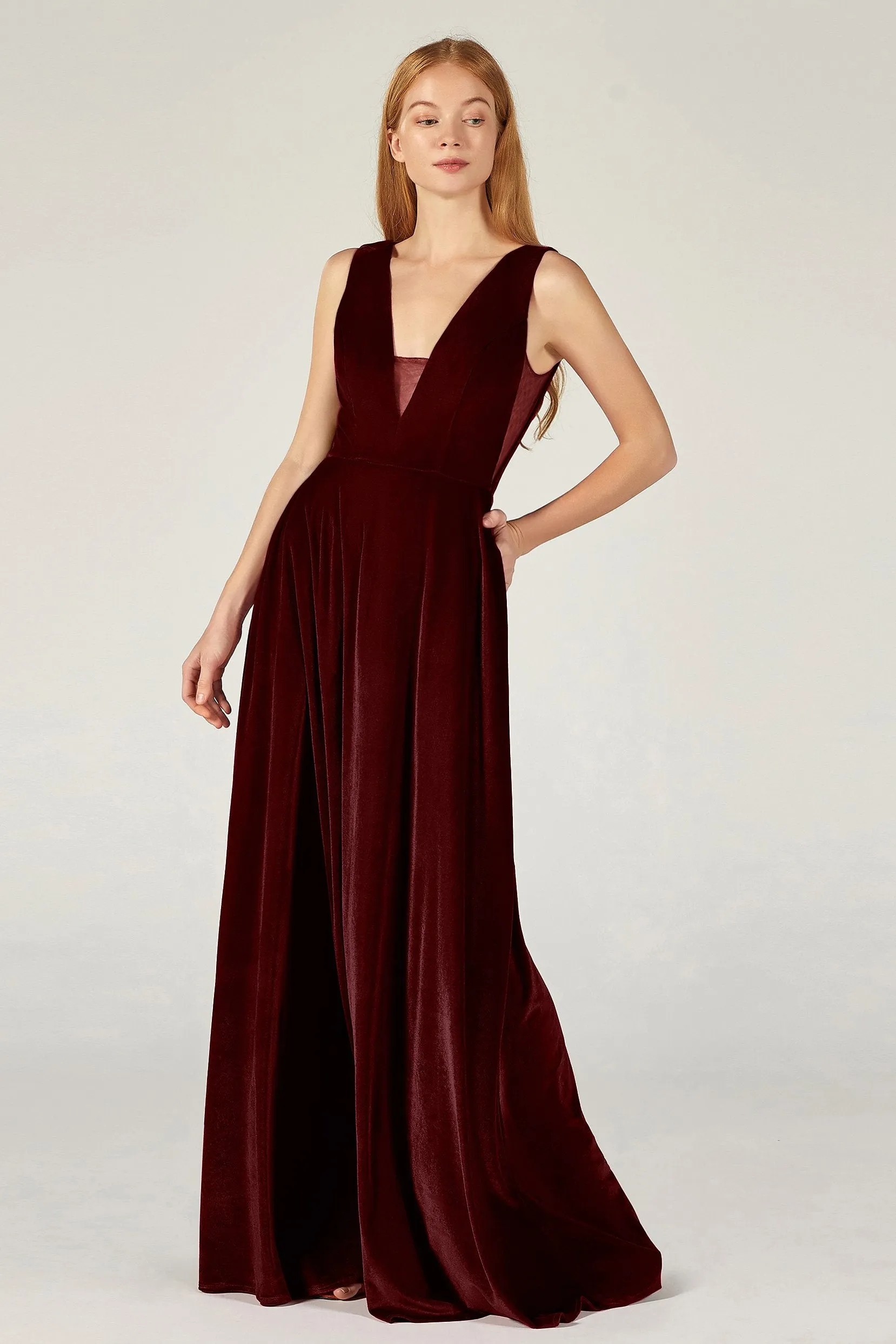 A-Line Floor Length Velvet Bridesmaid Dress CB0364