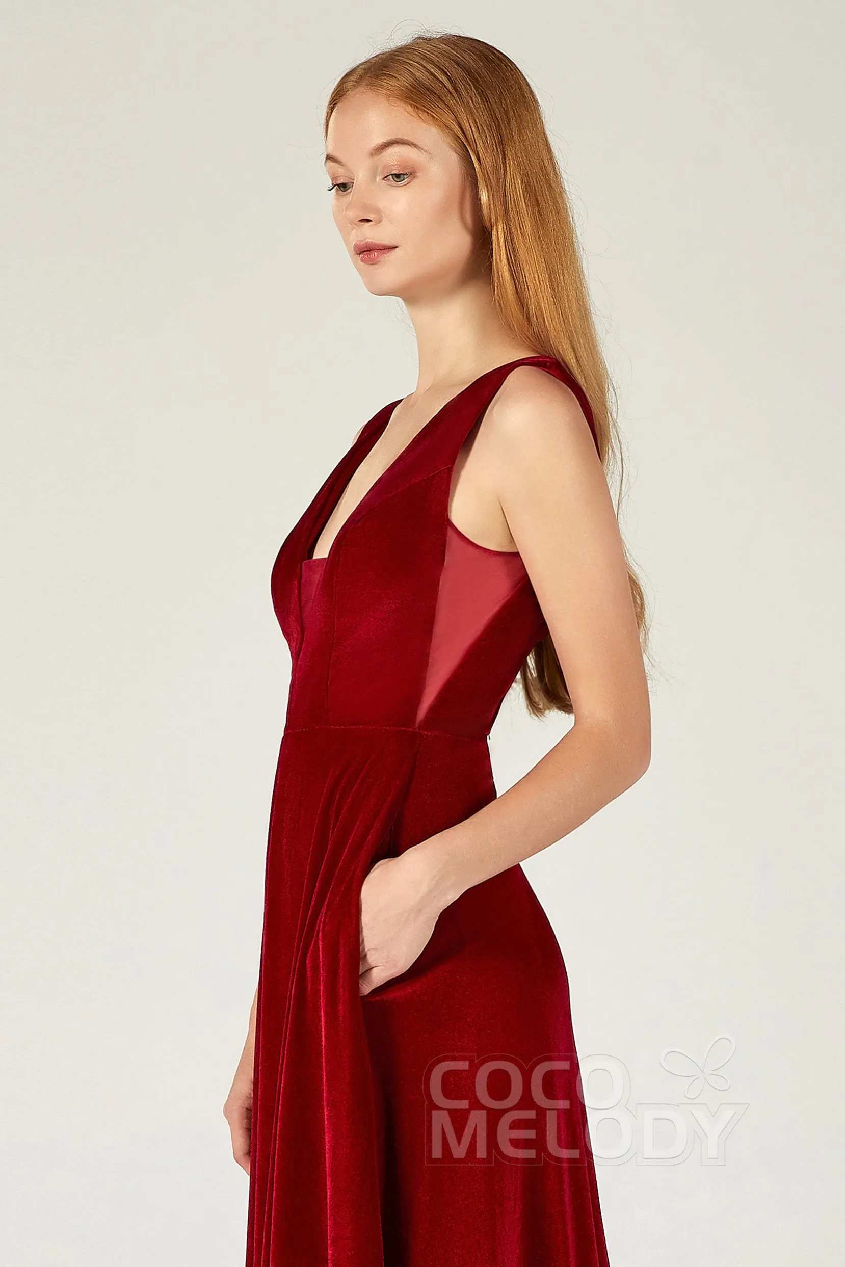 A-Line Floor Length Velvet Bridesmaid Dress CB0364