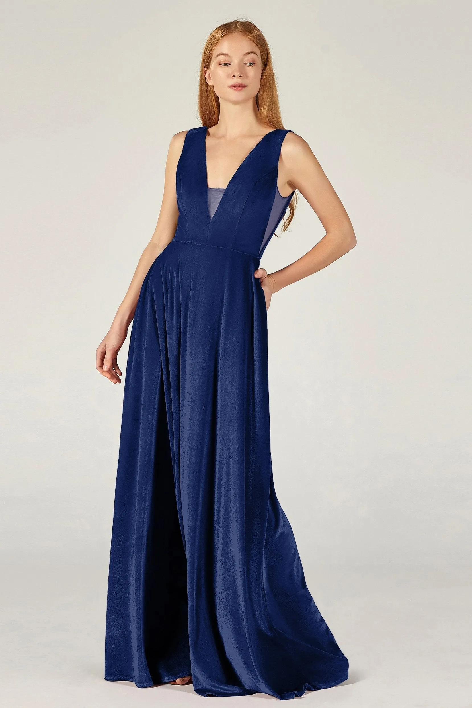 A-Line Floor Length Velvet Bridesmaid Dress CB0364