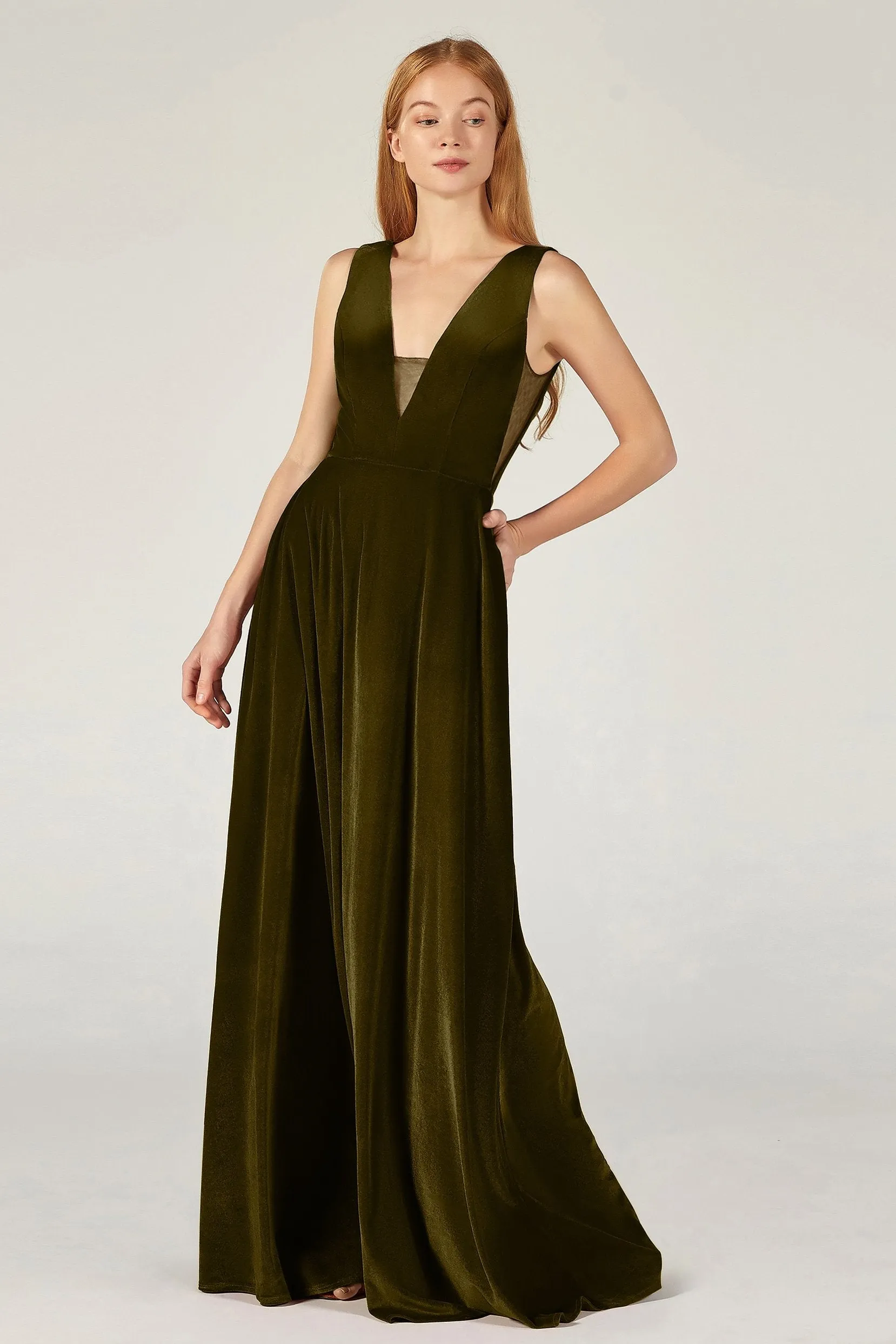A-Line Floor Length Velvet Bridesmaid Dress CB0364