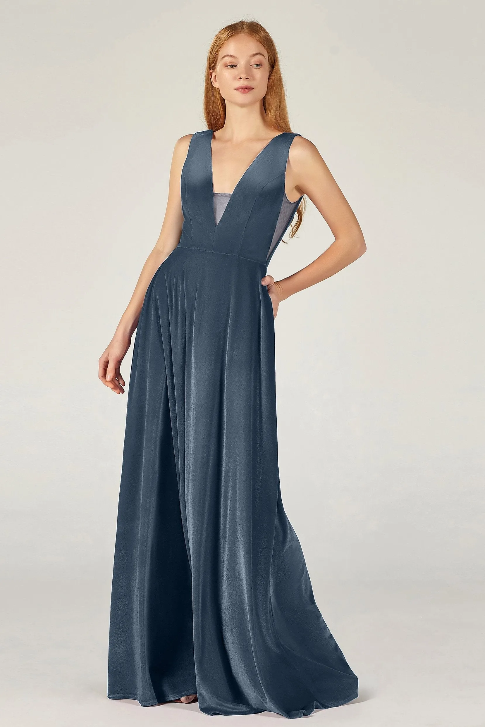A-Line Floor Length Velvet Bridesmaid Dress CB0364