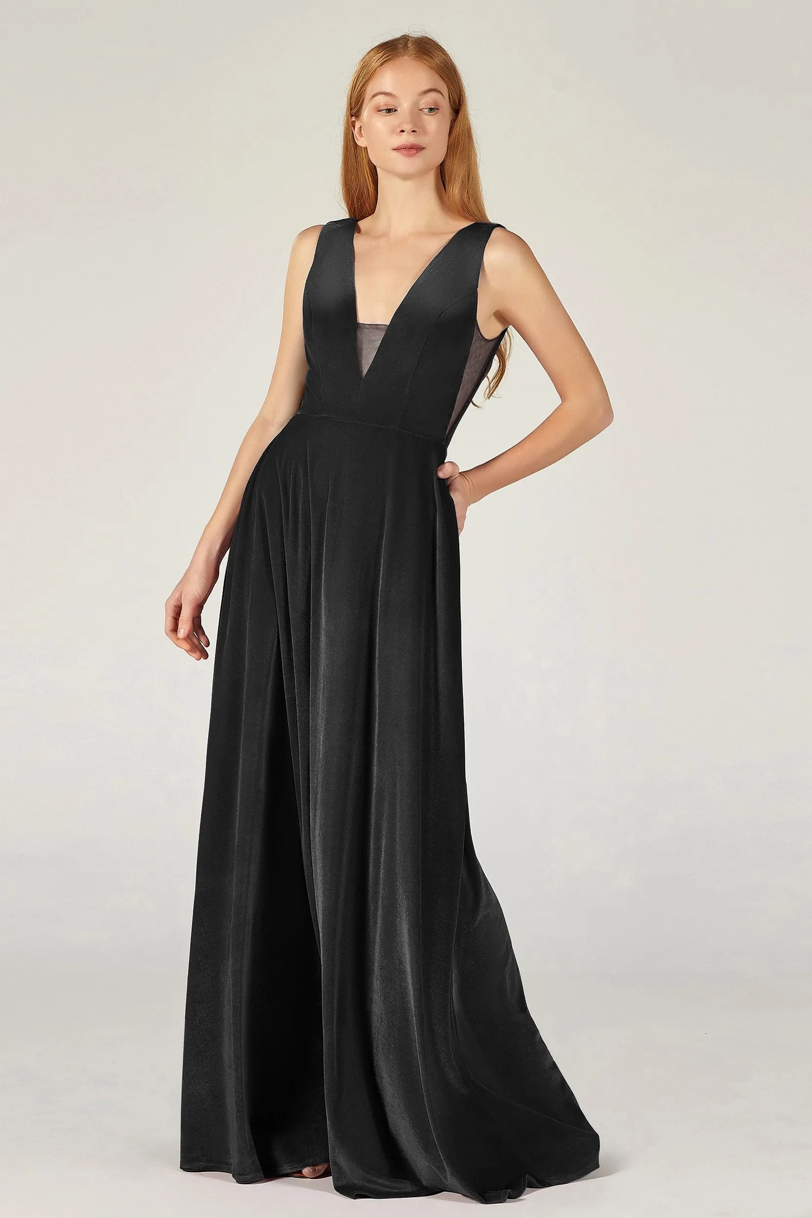 A-Line Floor Length Velvet Bridesmaid Dress CB0364