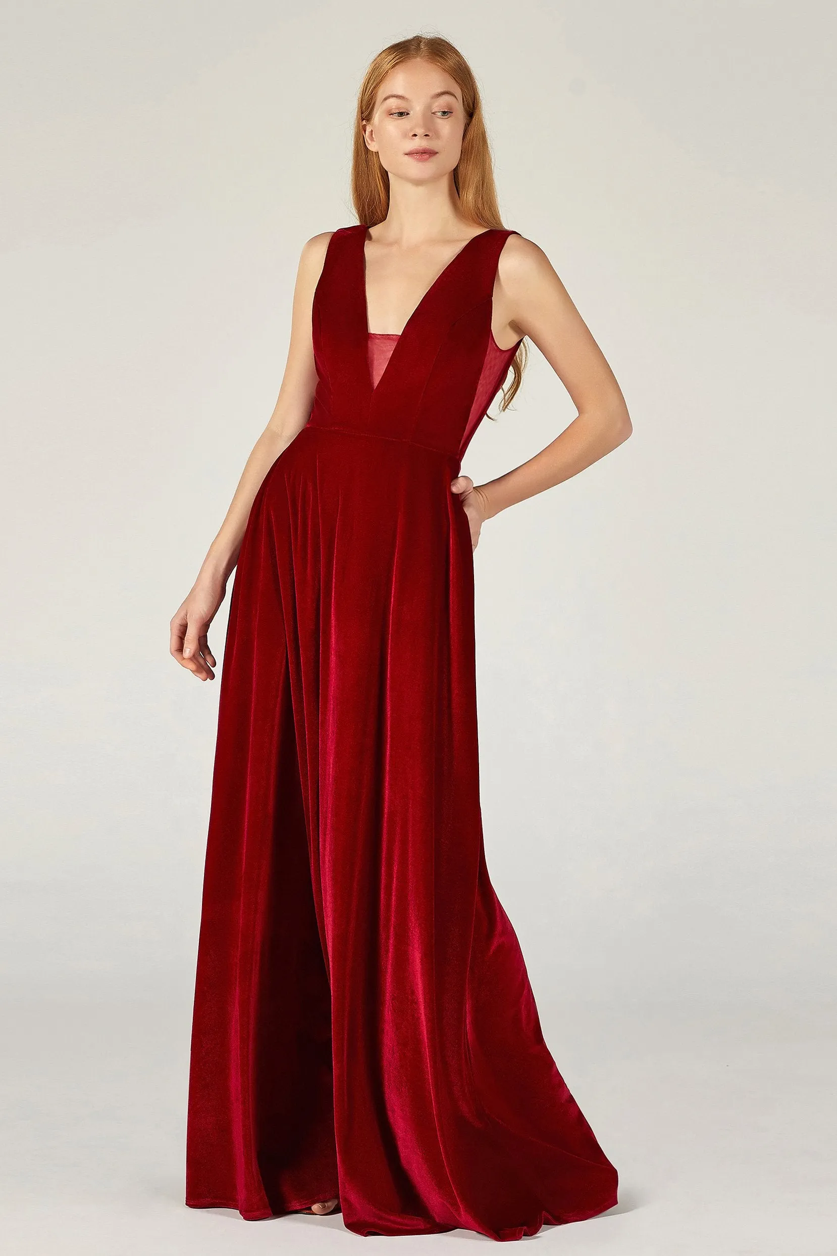 A-Line Floor Length Velvet Bridesmaid Dress CB0364