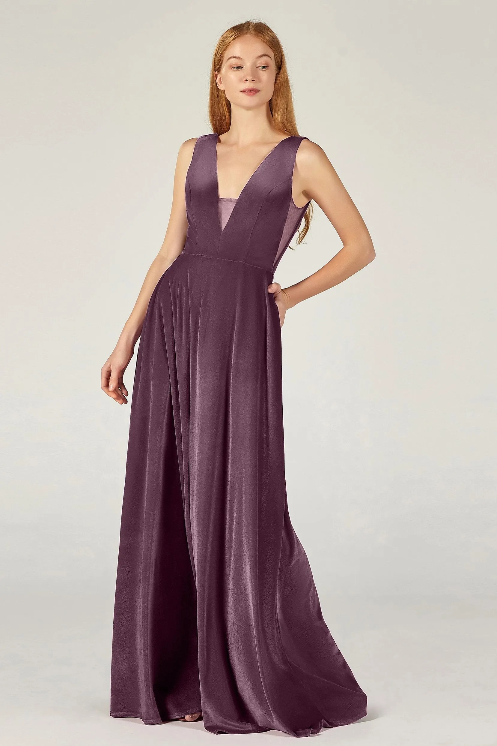 A-Line Floor Length Velvet Bridesmaid Dress CB0364
