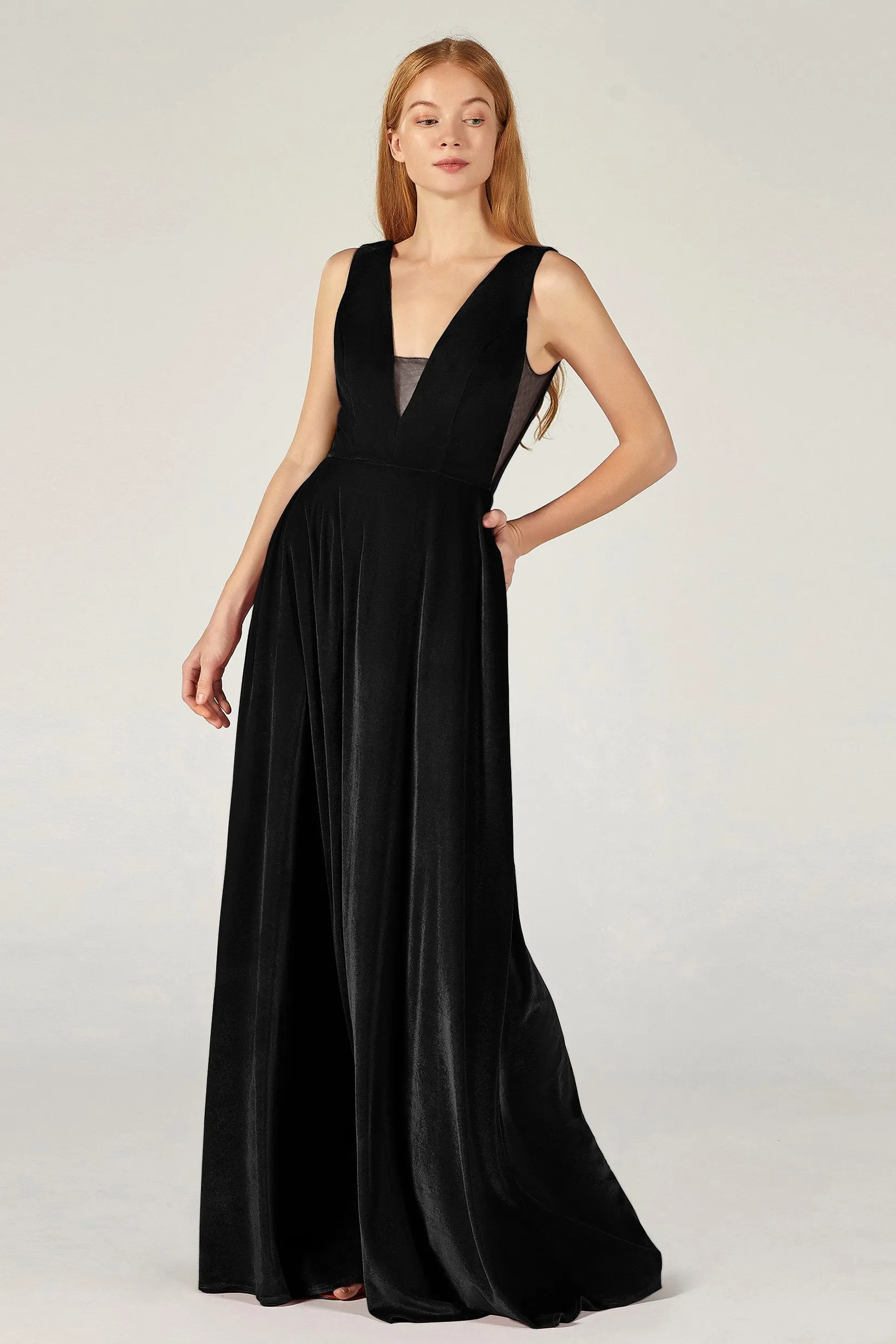 A-Line Floor Length Velvet Bridesmaid Dress CB0364