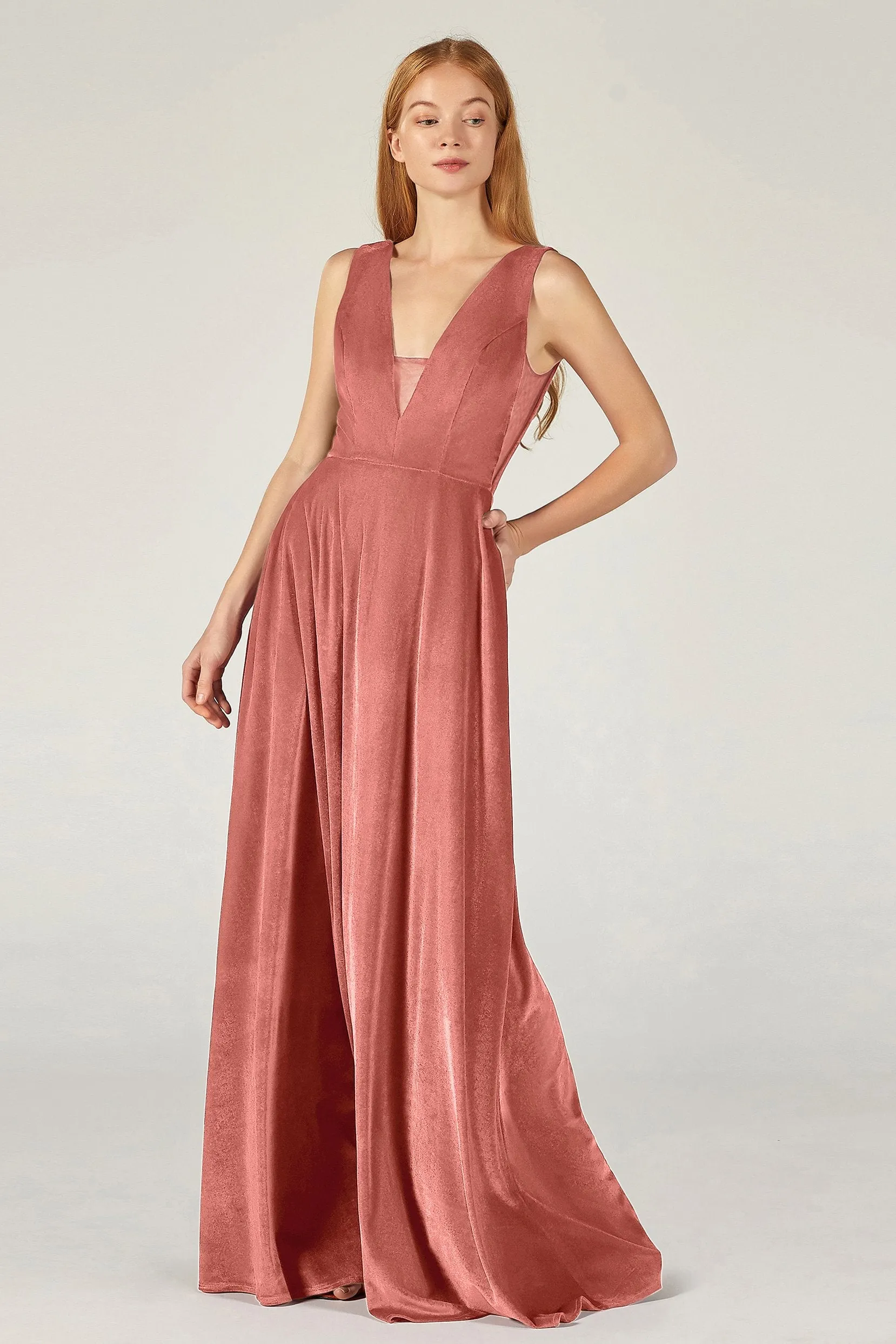 A-Line Floor Length Velvet Bridesmaid Dress CB0364