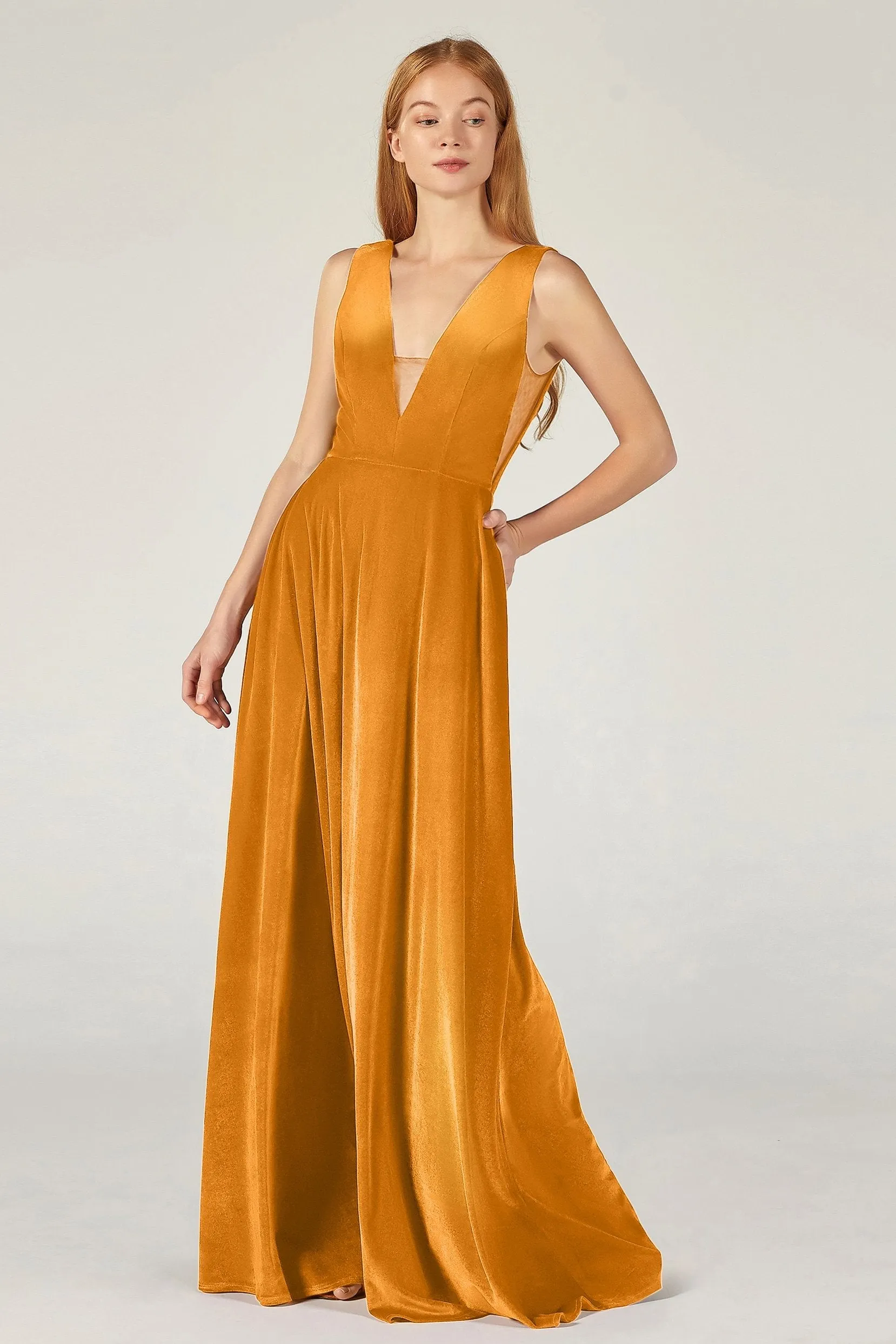 A-Line Floor Length Velvet Bridesmaid Dress CB0364