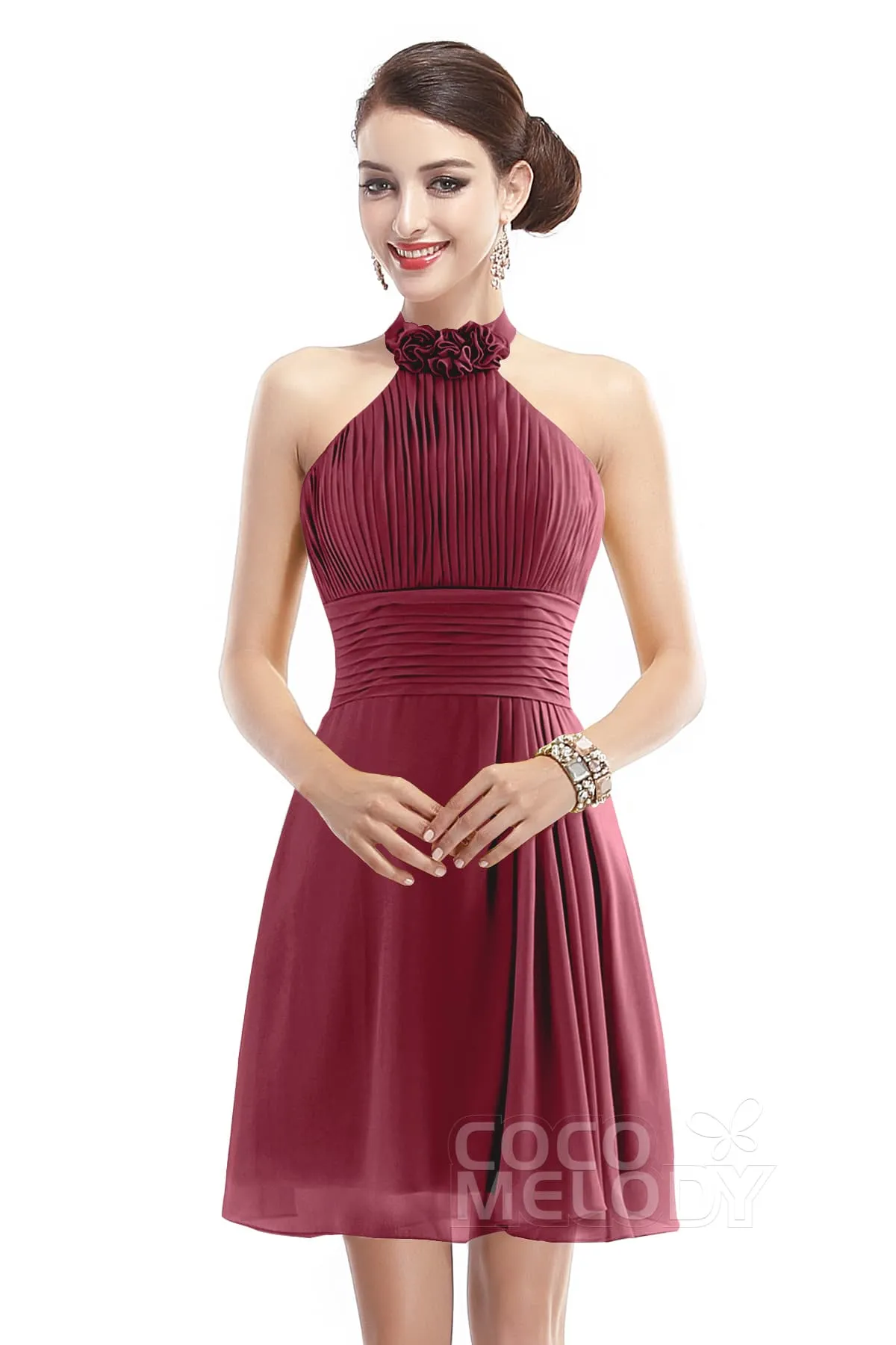 A-Line Short-Mini Chiffon Bridesmaid Dress COZK1401B