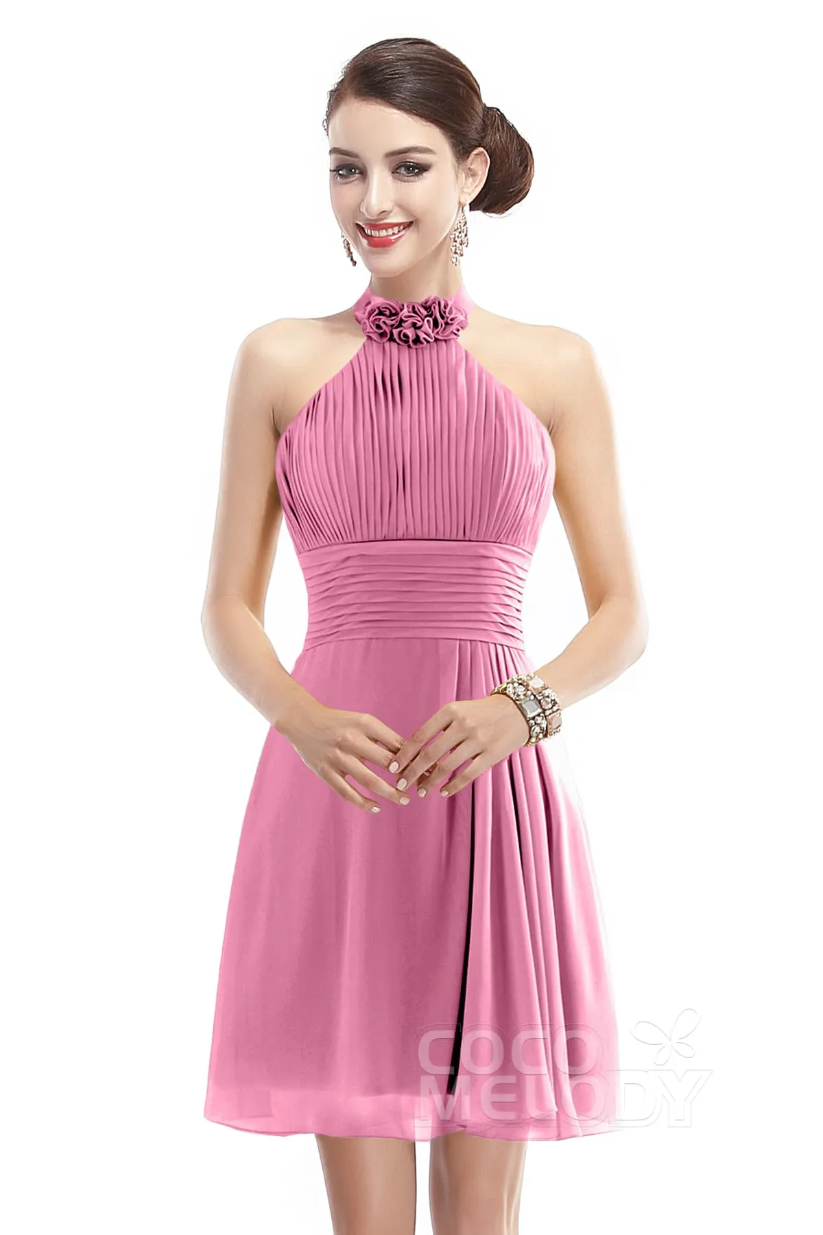 A-Line Short-Mini Chiffon Bridesmaid Dress COZK1401B