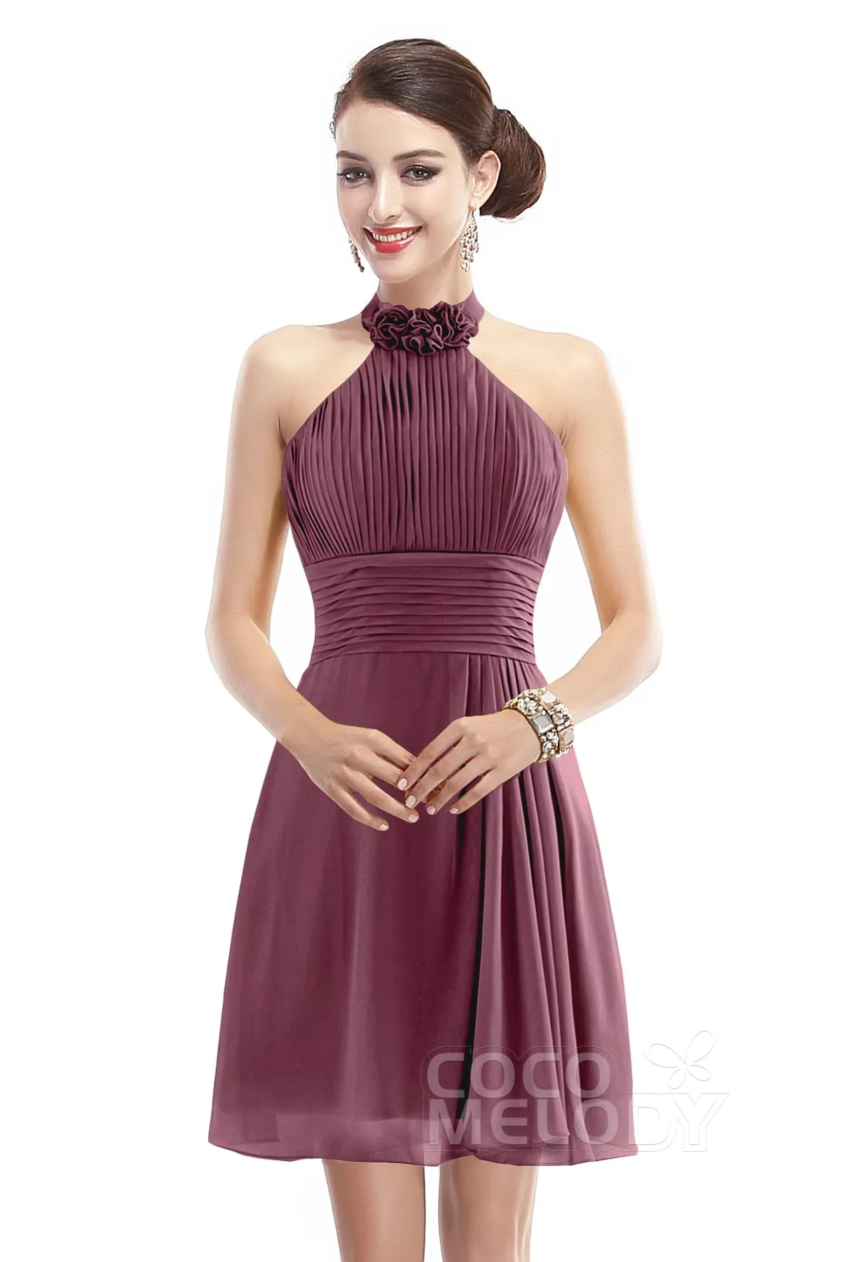 A-Line Short-Mini Chiffon Bridesmaid Dress COZK1401B
