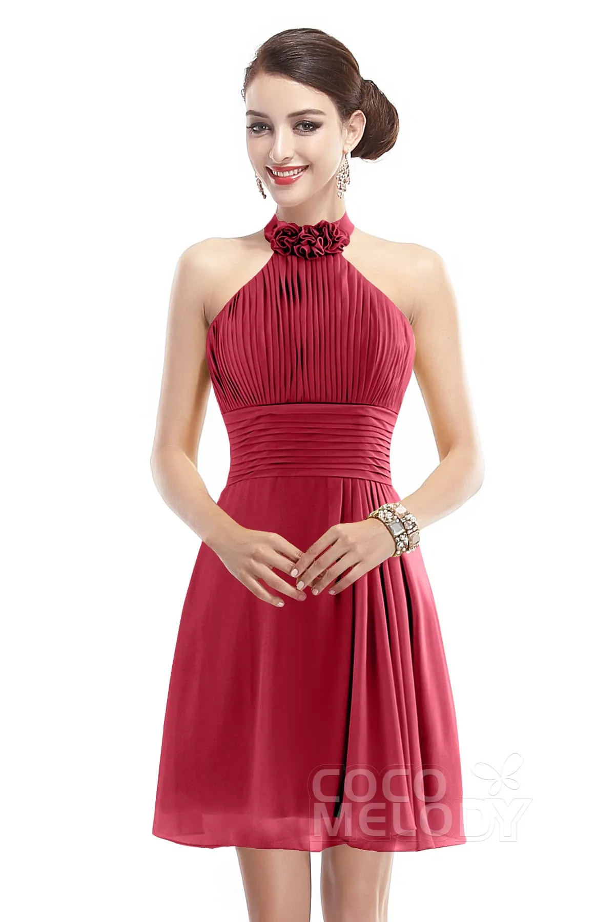 A-Line Short-Mini Chiffon Bridesmaid Dress COZK1401B