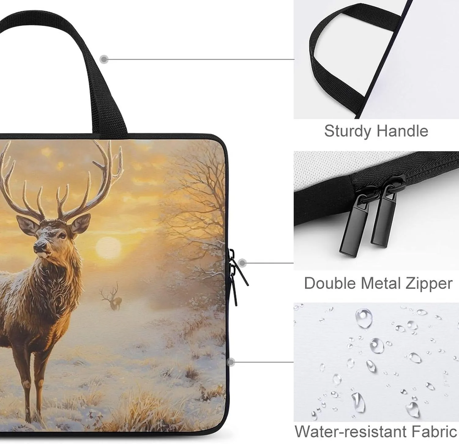 A Majestic Deer with Antlers Laptop Sleeve Bag Computer Carrying Case Laptops Protective Cover for Travel Business