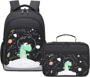 abshoo Dinosaur Kids Backpack For Boys Kindergarten Elementary School Backpacks With Lunch Box (Dinosaur Black)