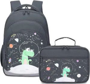 abshoo Dinosaur Kids Backpack For Boys Kindergarten Elementary School Backpacks With Lunch Box (Dinosaur Grey)