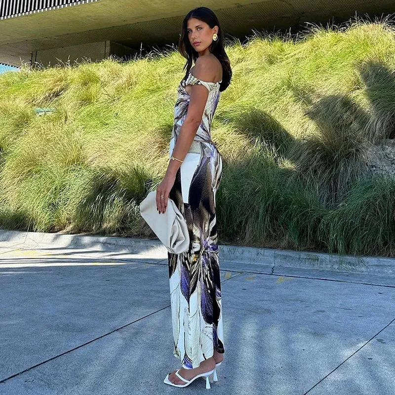 Abstract Floral One Shoulder Elegant Wedding Party Summer Long Dress Women Maxi Dress