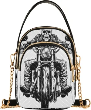 ALAZA Quilted Crossbody Bags for Women,Cool Skeleton Skull Motorcycle Women's Crossbody Handbags Small Travel Purses Phone Bag