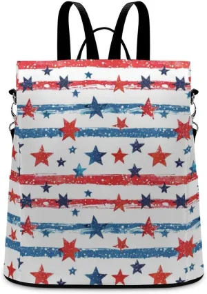 American Flag Stars Women Backpack Purse Anti-theft Casual Shoulder Bag Fashion Lightweight Ladies Carry On Bags