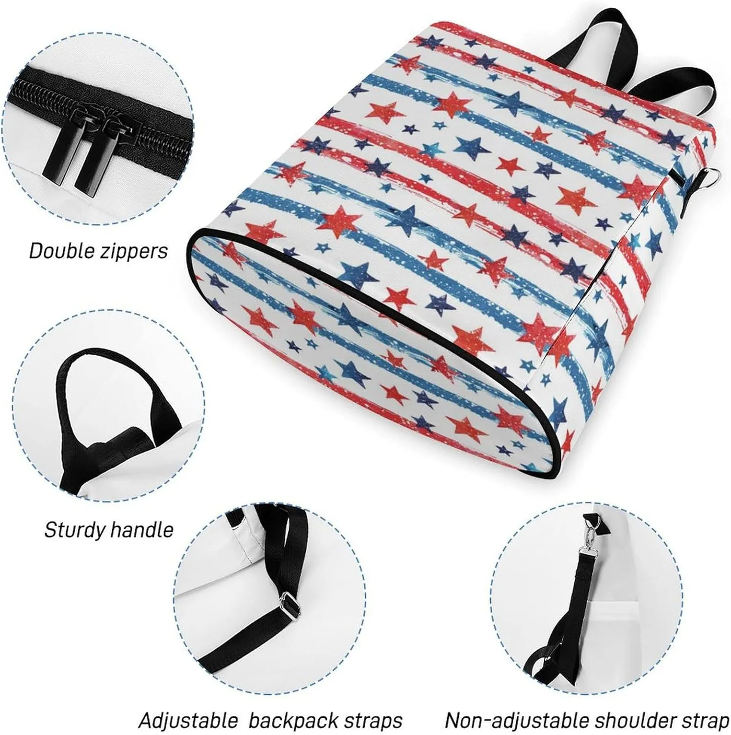 American Flag Stars Women Backpack Purse Anti-theft Casual Shoulder Bag Fashion Lightweight Ladies Carry On Bags