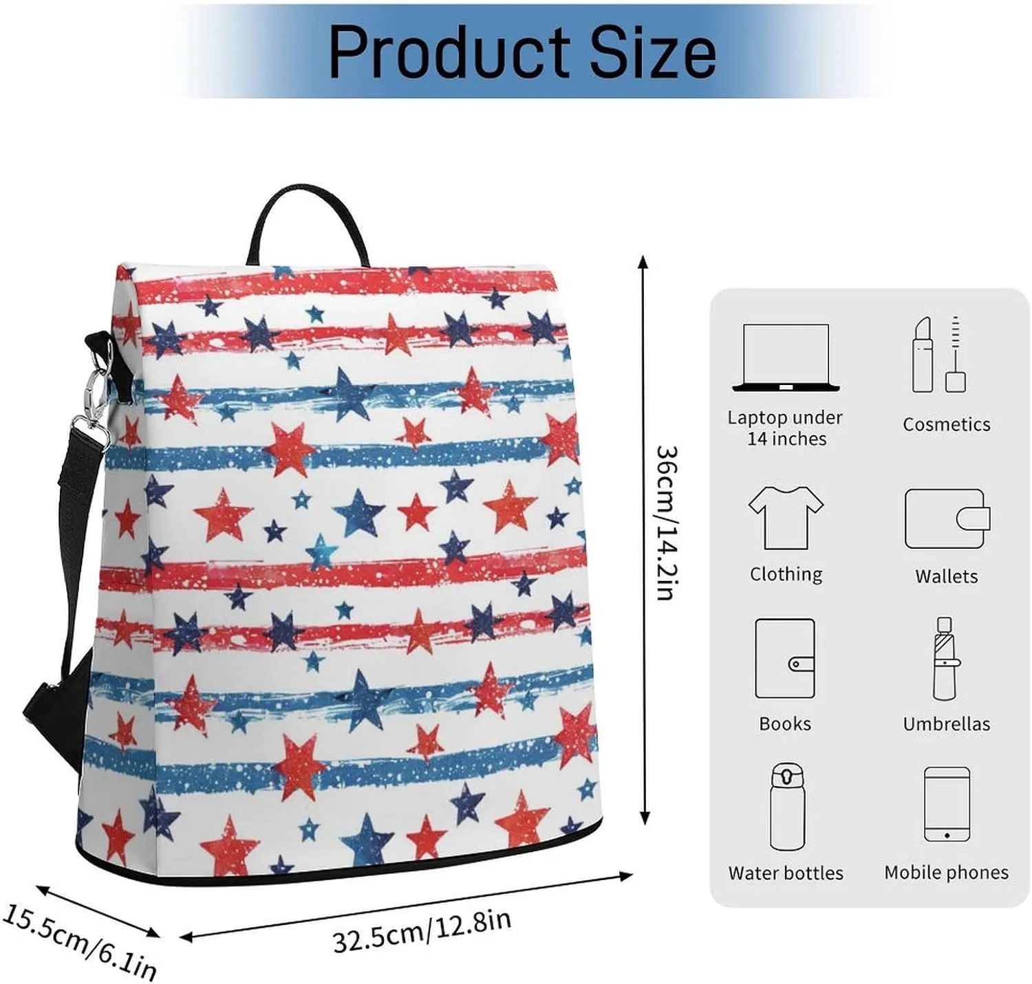 American Flag Stars Women Backpack Purse Anti-theft Casual Shoulder Bag Fashion Lightweight Ladies Carry On Bags