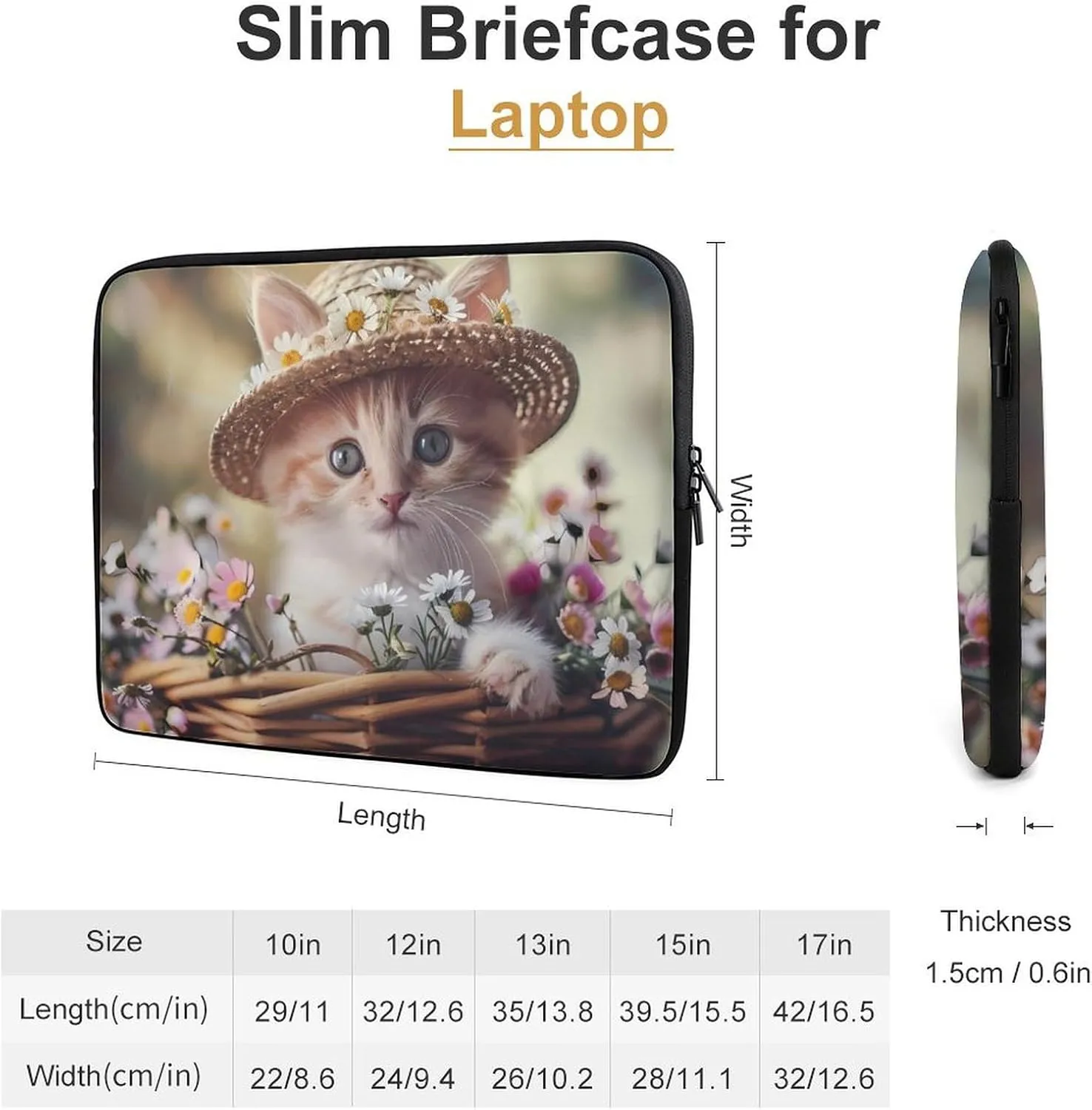Animal Basket Cat Laptop Sleeve Case Protective Computer Bag Carrying Briefcase for Men Women