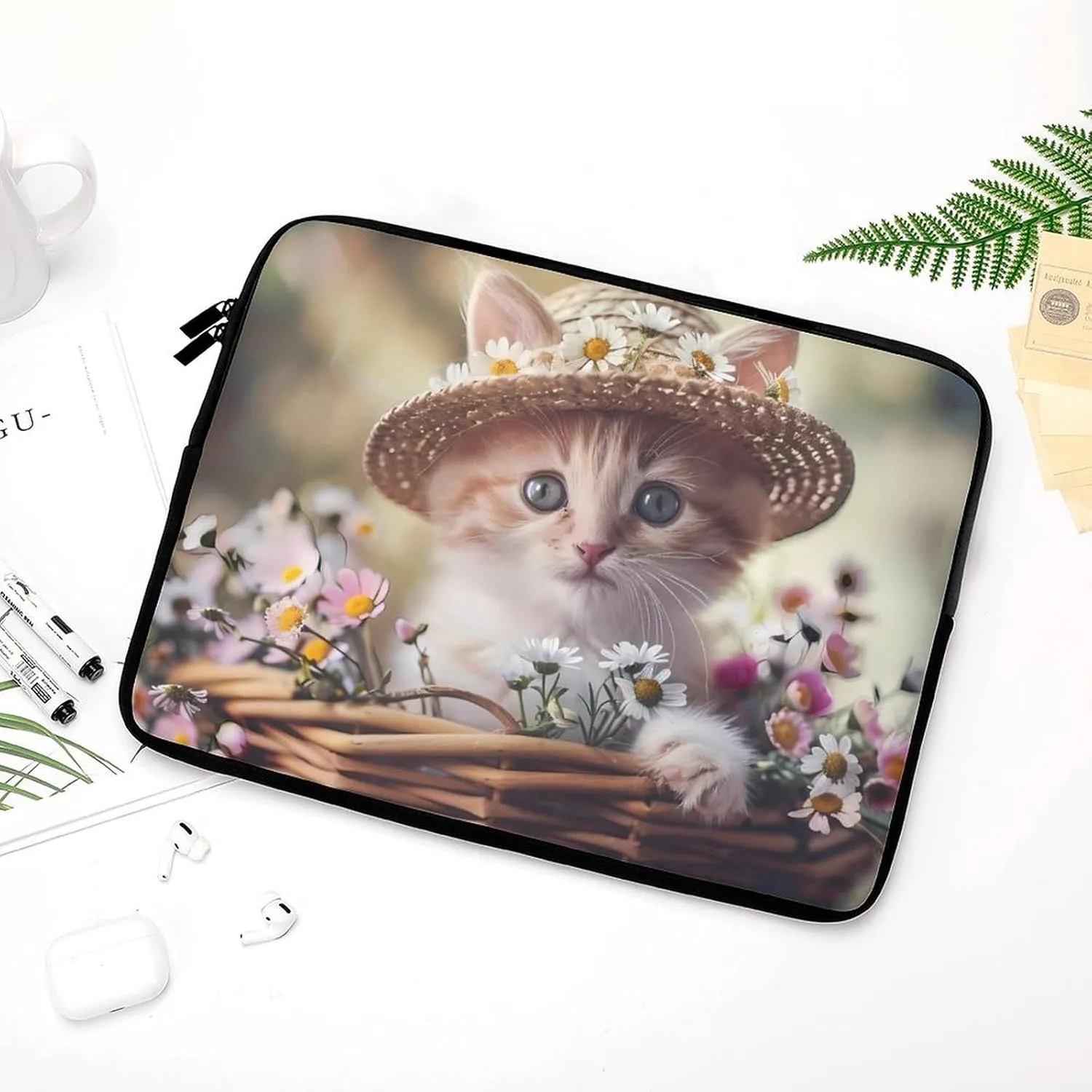 Animal Basket Cat Laptop Sleeve Case Protective Computer Bag Carrying Briefcase for Men Women
