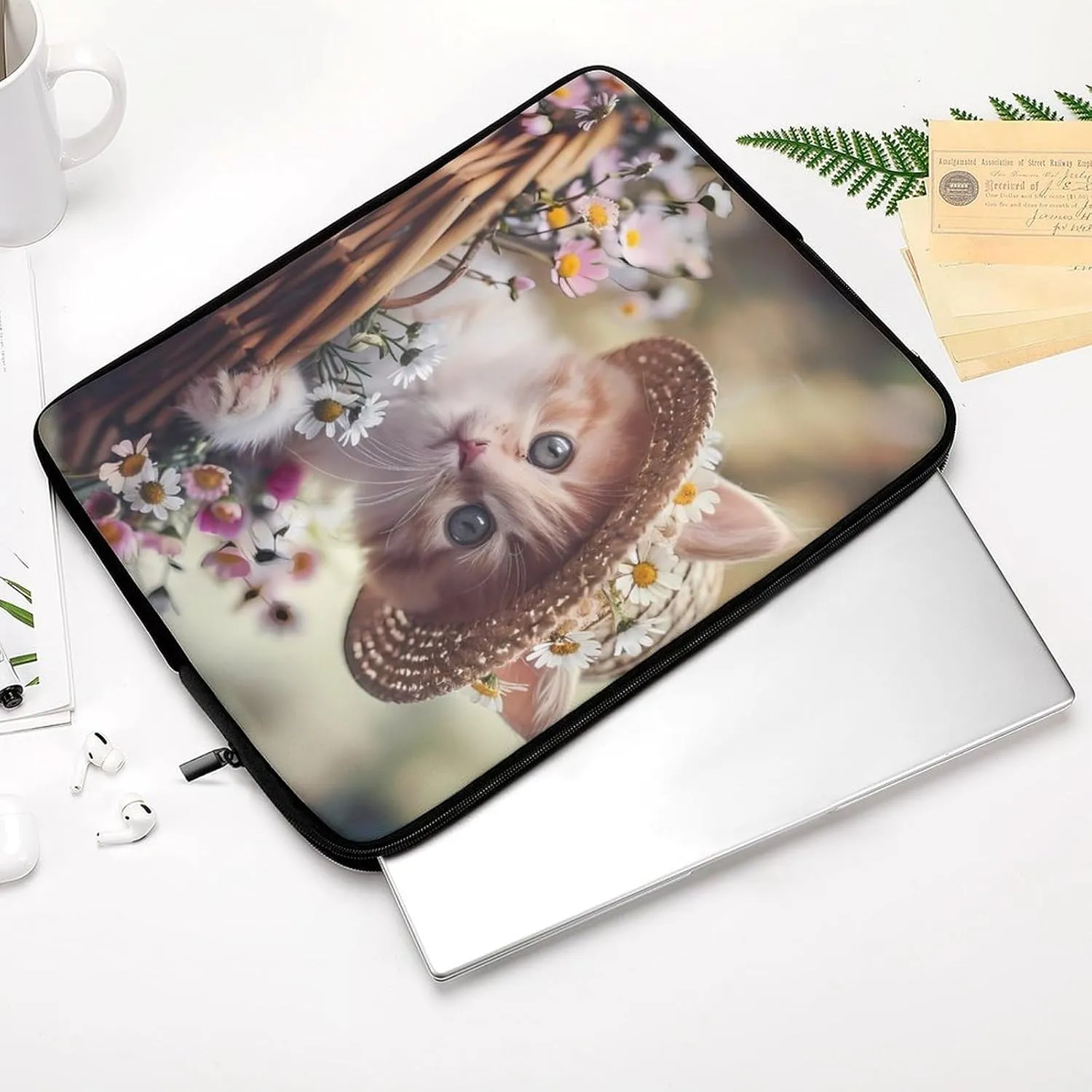 Animal Basket Cat Laptop Sleeve Case Protective Computer Bag Carrying Briefcase for Men Women