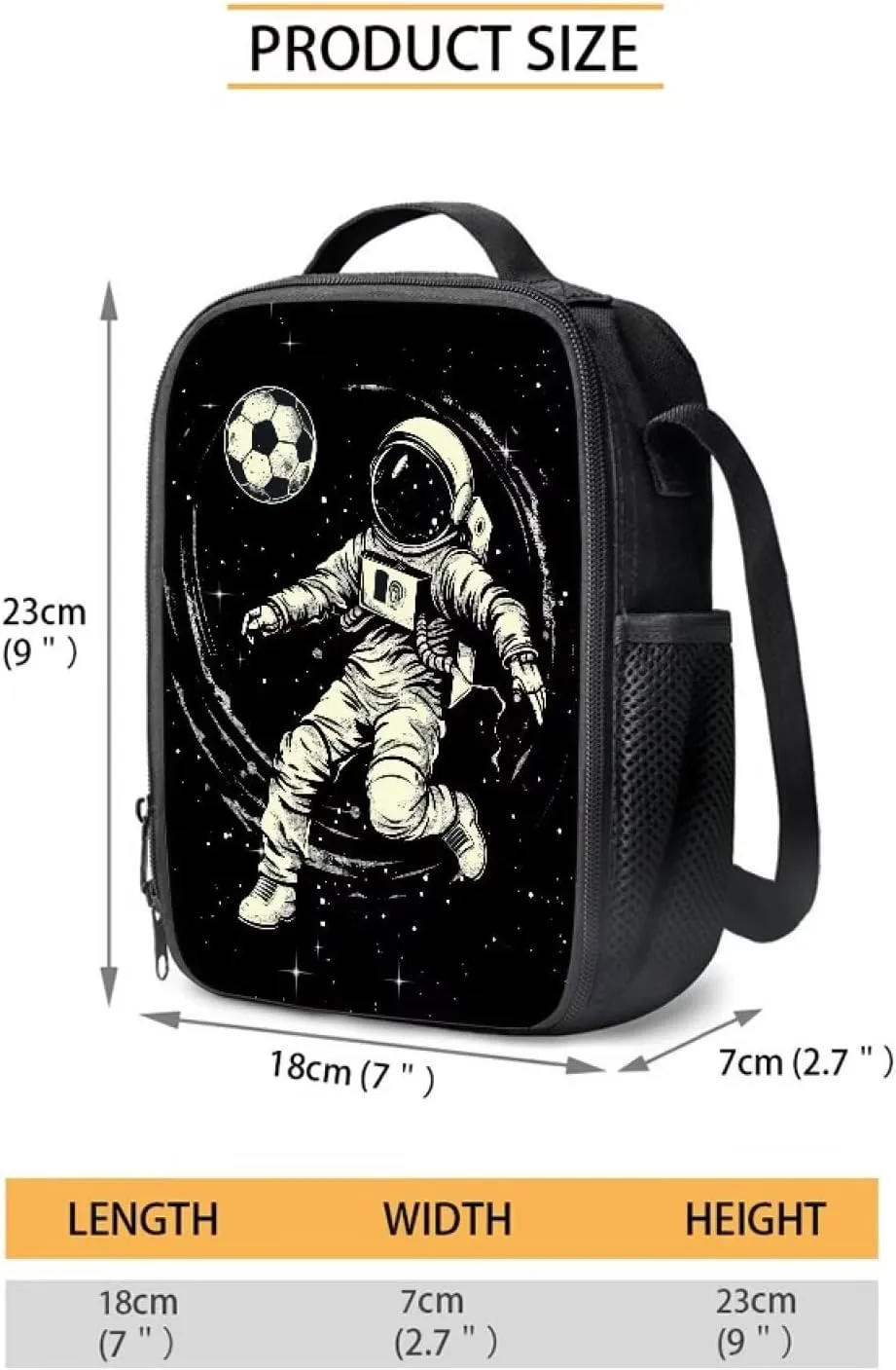 Astronaut Backpack for Boys Soccer Backpack and Lunch Box Set Cool Pencil Pouch School Bag for Kids Insulated Lunch Box with Zipper Pockets