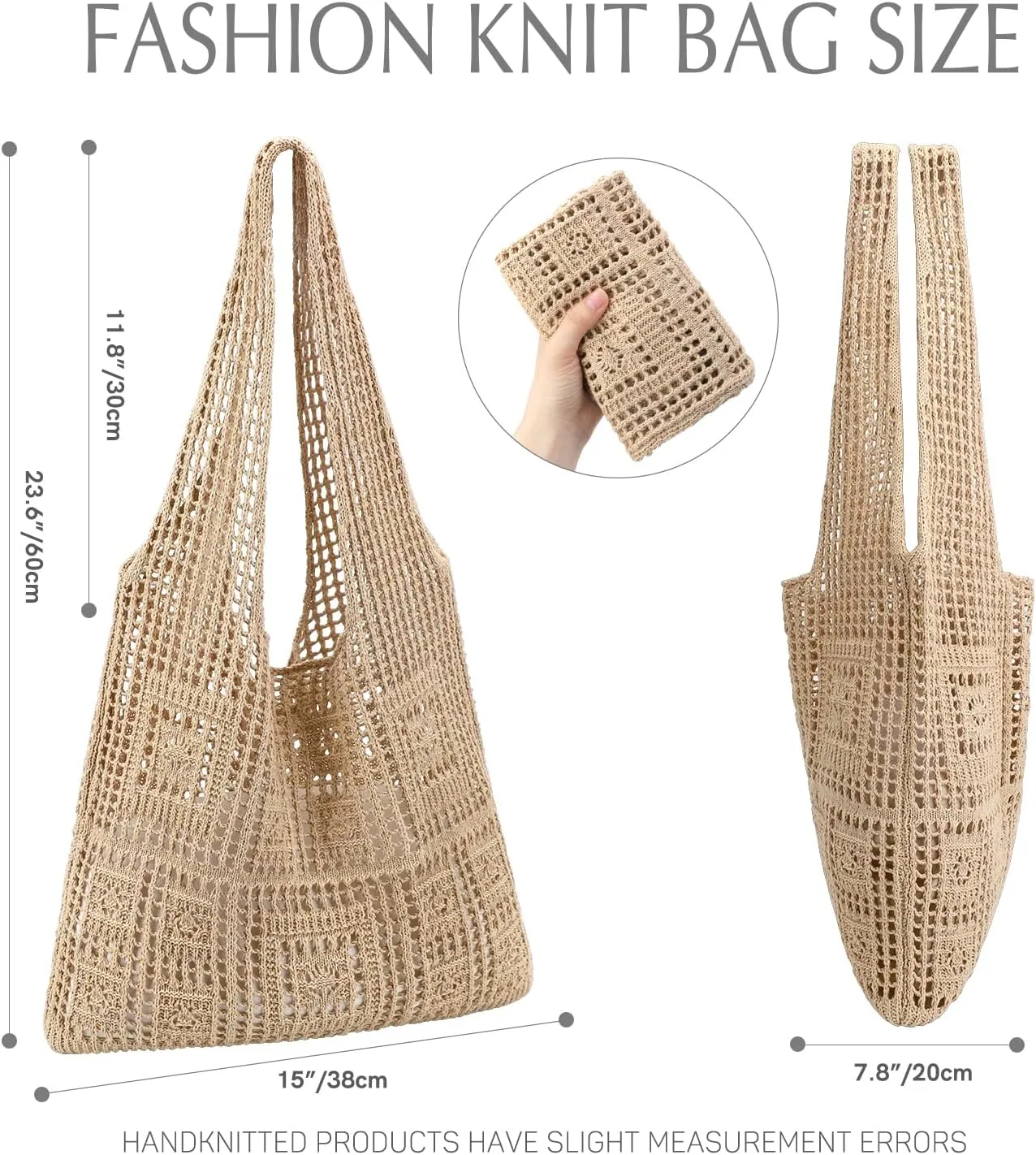 Ayieyill Crochet Tote Bag For Women, Crochet Mesh Beach Tote Bag Summer Vacation Aesthetic Boho Knit Bag for Women