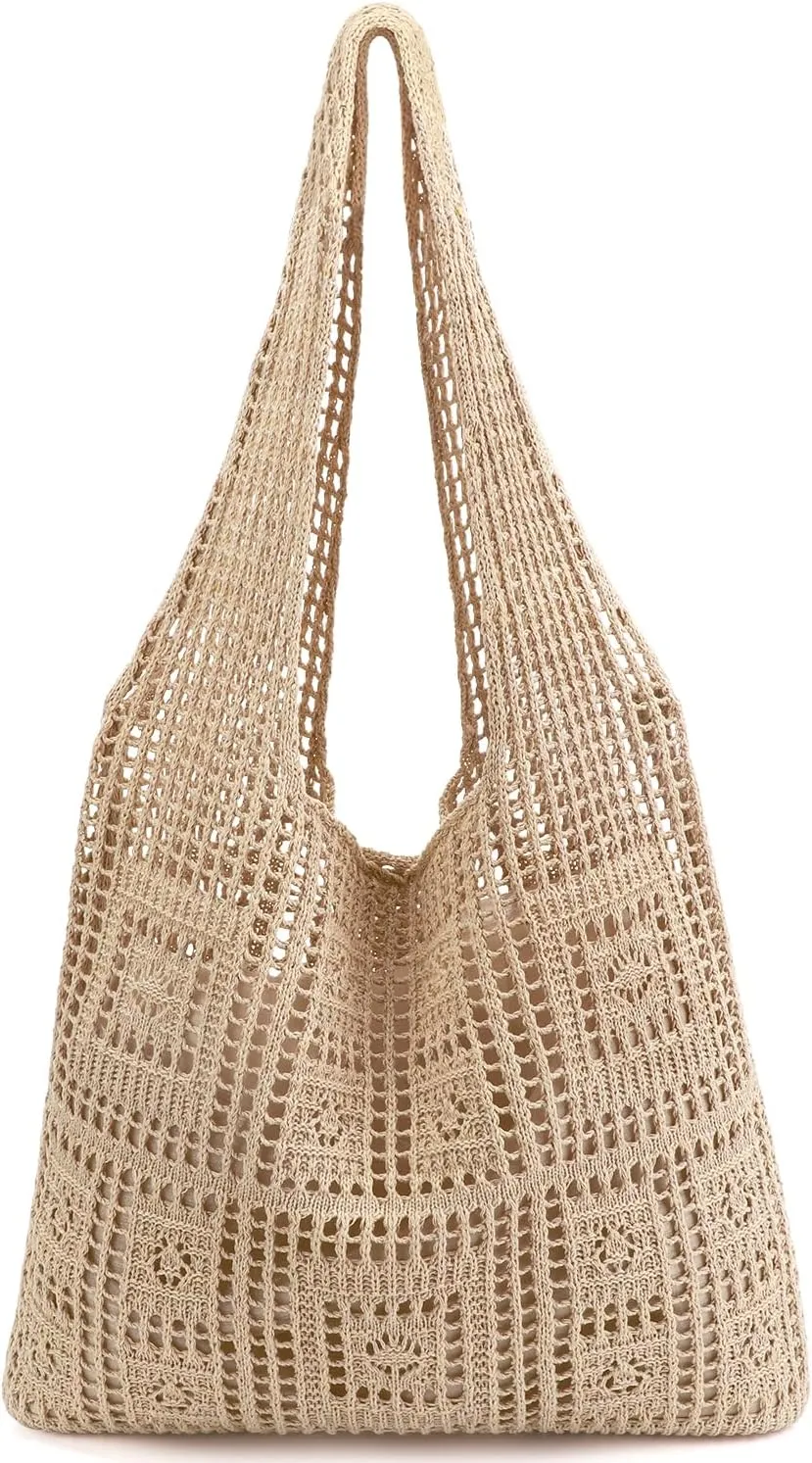 Ayieyill Crochet Tote Bag For Women, Crochet Mesh Beach Tote Bag Summer Vacation Aesthetic Boho Knit Bag for Women