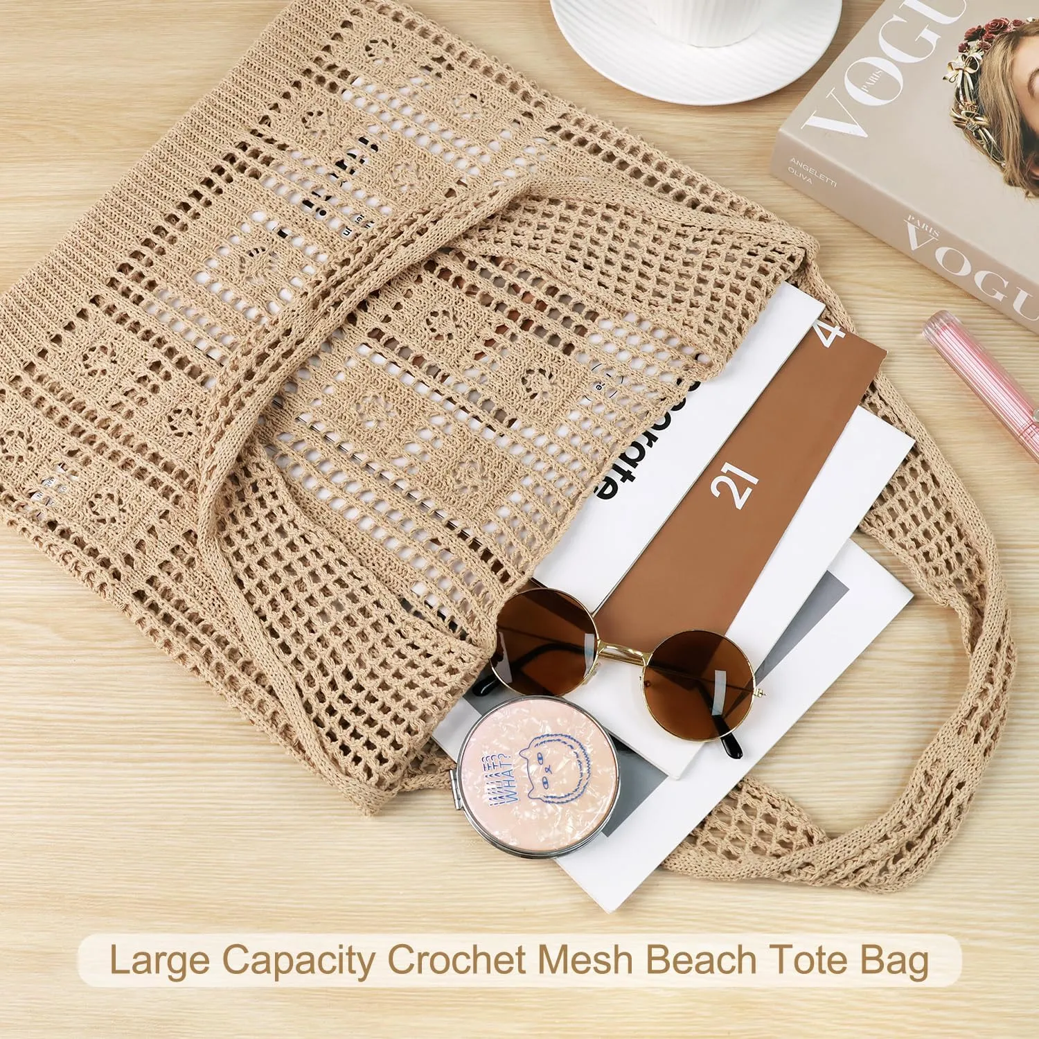 Ayieyill Crochet Tote Bag For Women, Crochet Mesh Beach Tote Bag Summer Vacation Aesthetic Boho Knit Bag for Women
