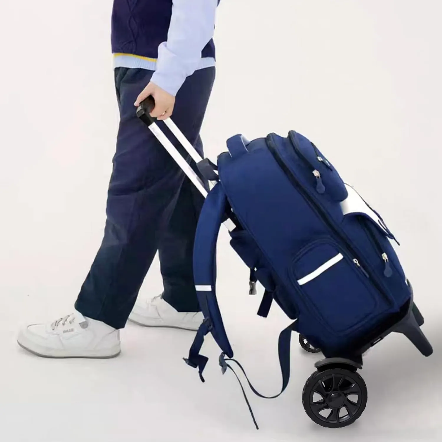Backpack Trolley, Wheeled Cart Aluminum Alloy,Luggage Cart with 2 Large Tank Wheels,Folding Hand Truck with Luggage Straps for Bags,Lunch Backpack,Golf Bag,Teenagers,Adults,School,Travel