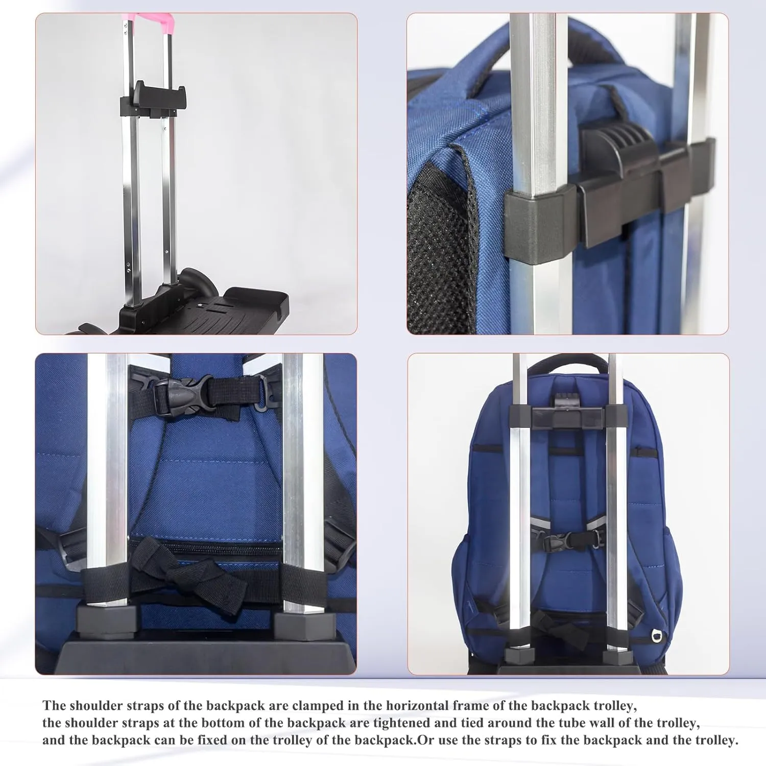 Backpack Trolley, Wheeled Cart Aluminum Alloy,Luggage Cart with 2 Large Tank Wheels,Folding Hand Truck with Luggage Straps for Bags,Lunch Backpack,Golf Bag,Teenagers,Adults,School,Travel