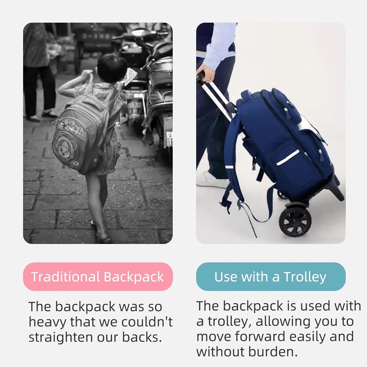 Backpack Trolley, Wheeled Cart Aluminum Alloy,Luggage Cart with 2 Large Tank Wheels,Folding Hand Truck with Luggage Straps for Bags,Lunch Backpack,Golf Bag,Teenagers,Adults,School,Travel