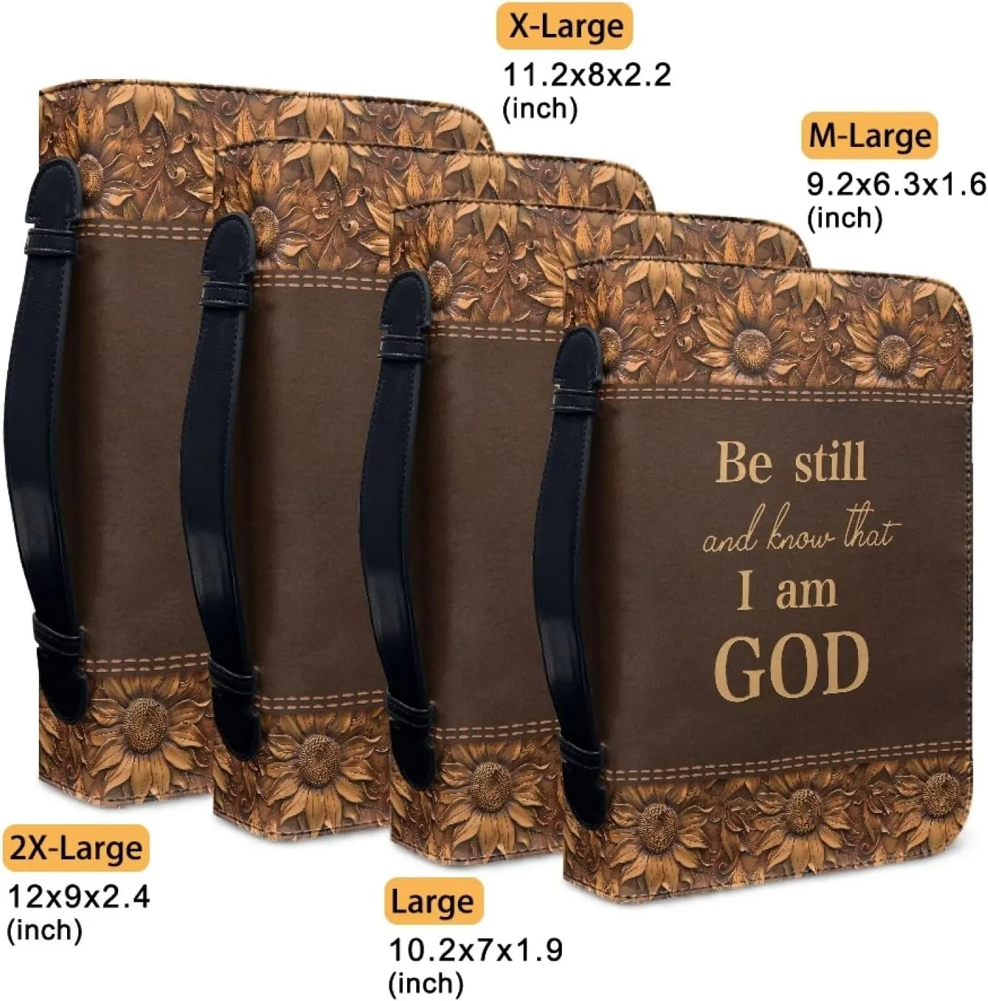 Be Still and Know That I am God Verses Bible Case Protective Cover for Women Leather Bible Bags with Zipper and Handle Multifunctional Protective Scripture Handbag Size M-2XL