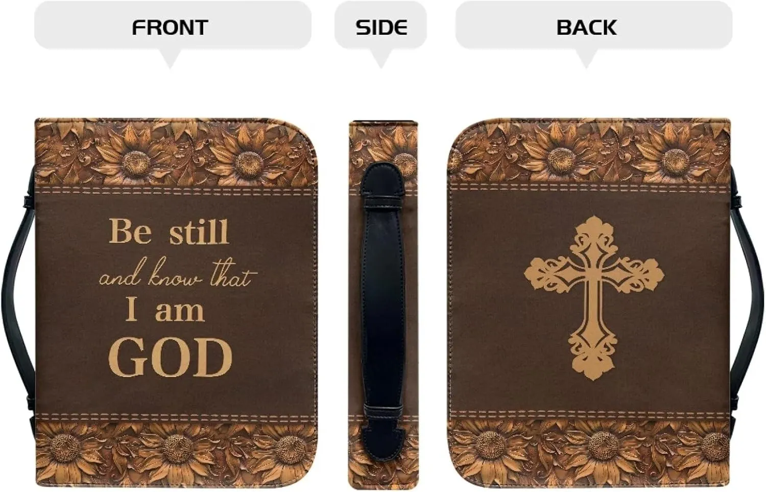 Be Still and Know That I am God Verses Bible Case Protective Cover for Women Leather Bible Bags with Zipper and Handle Multifunctional Protective Scripture Handbag Size M-2XL